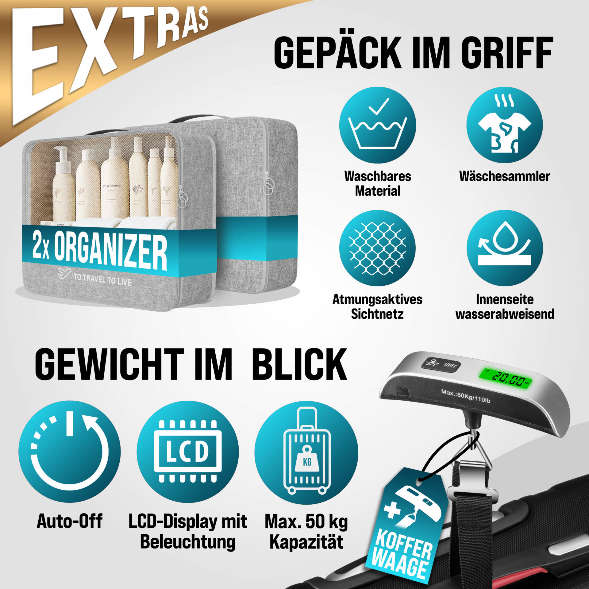Hartschalenkoffer-Set Exopack 3-tlg Schwarz ABS Zubehör