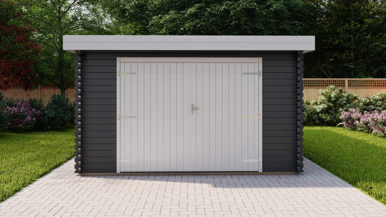 Flachdach Holzgarage Norwegen 50 – 40 mm Blockbohlen Garage mit Seitentür