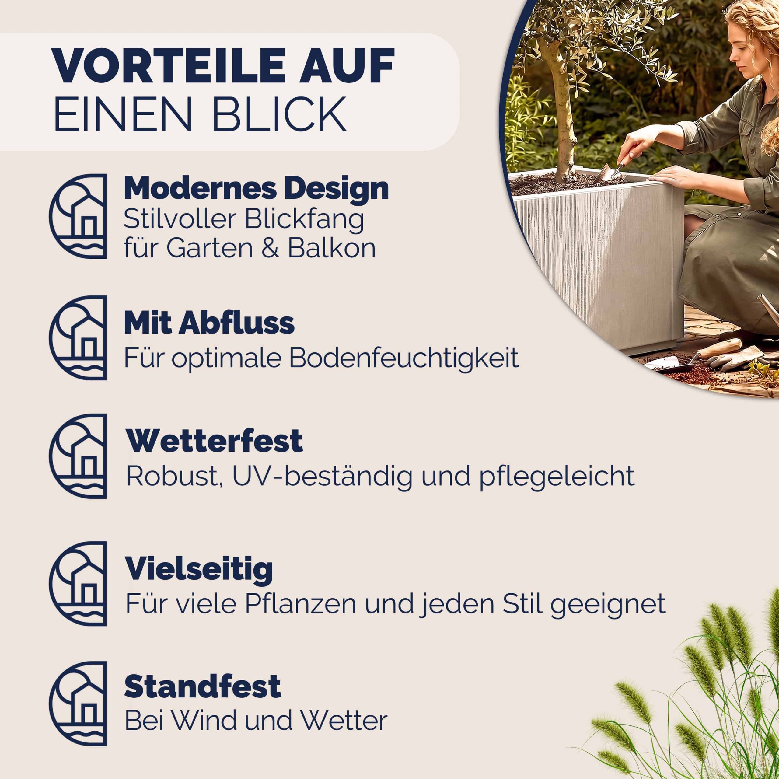 Blumentopf Ethica Kreideweiß Kunststoff 80x36x36cm