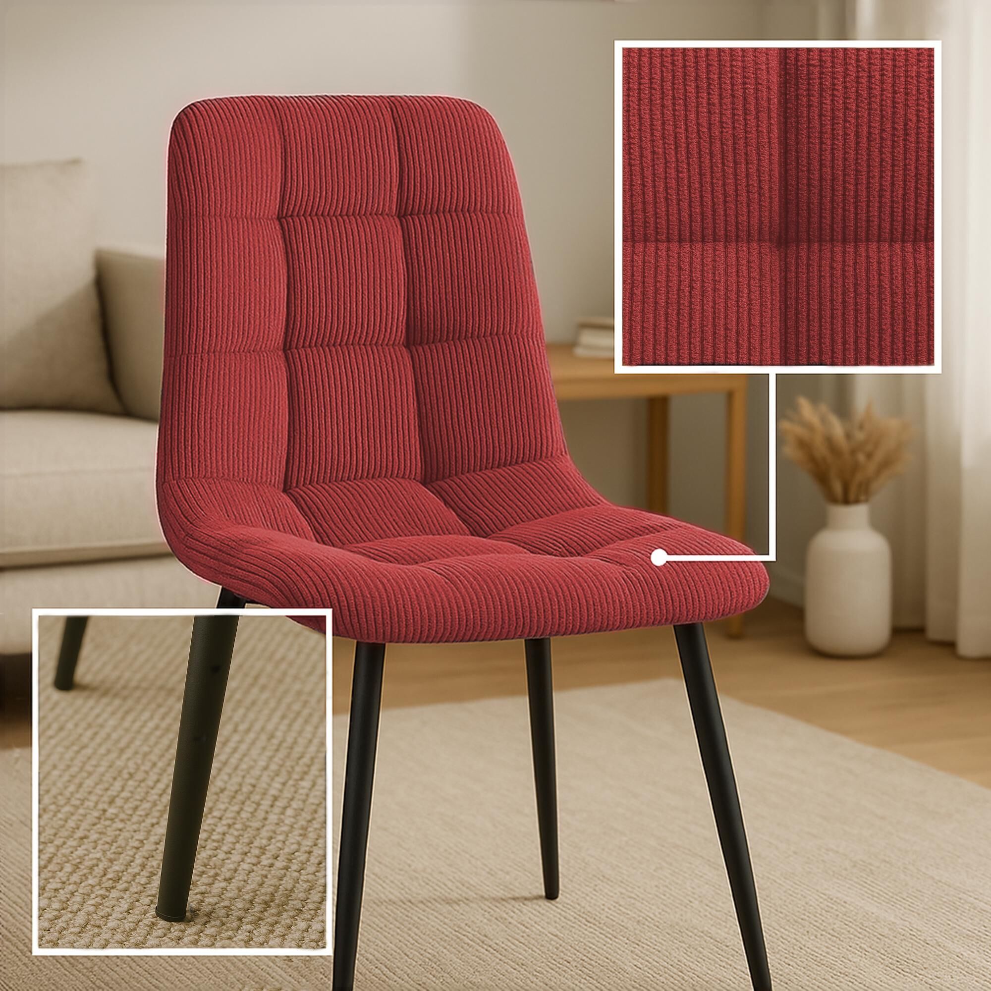 2er Set Esszimmerstuhl Antibes Cord, bordeauxrot