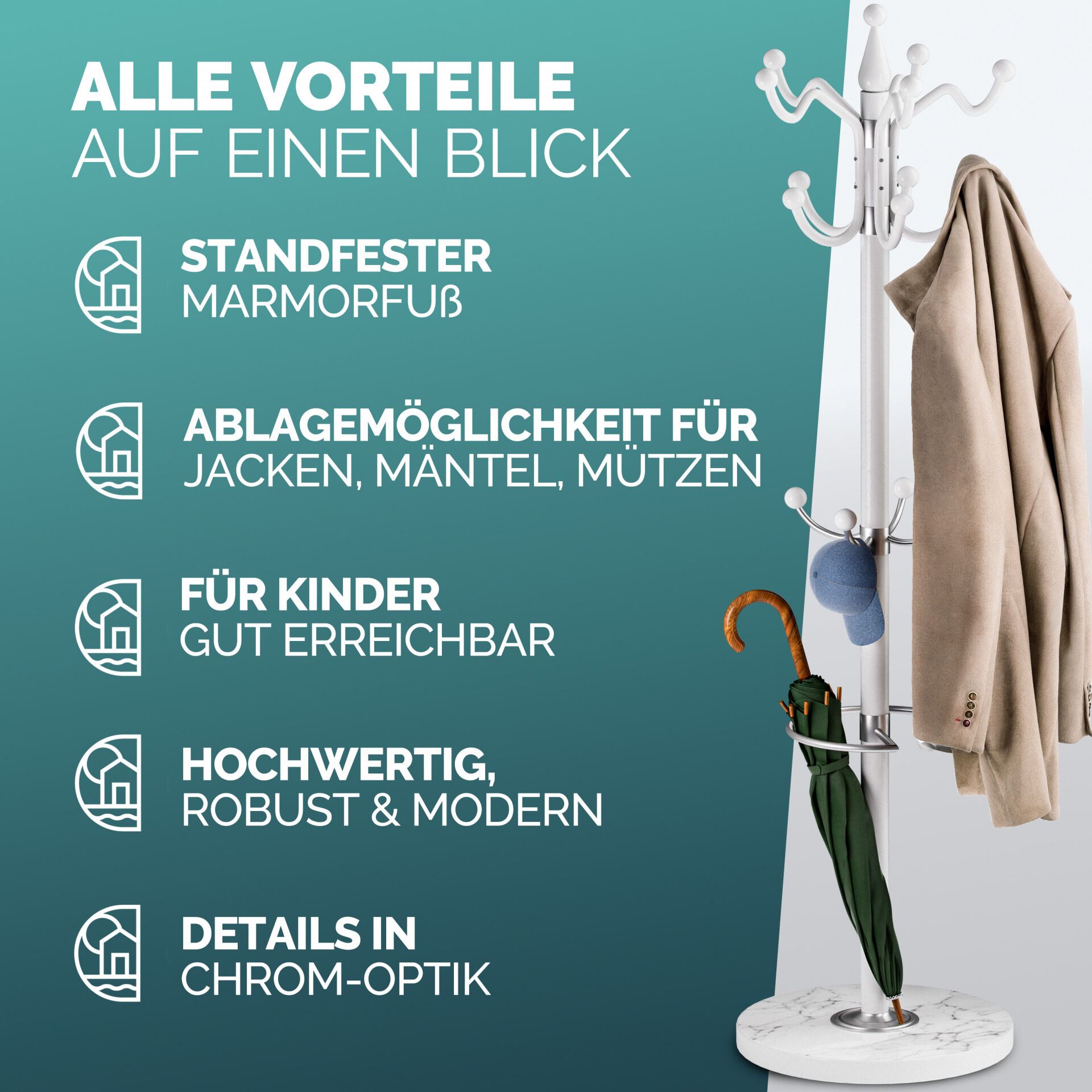 Kleiderständer Weiß 173cm geschwungen
