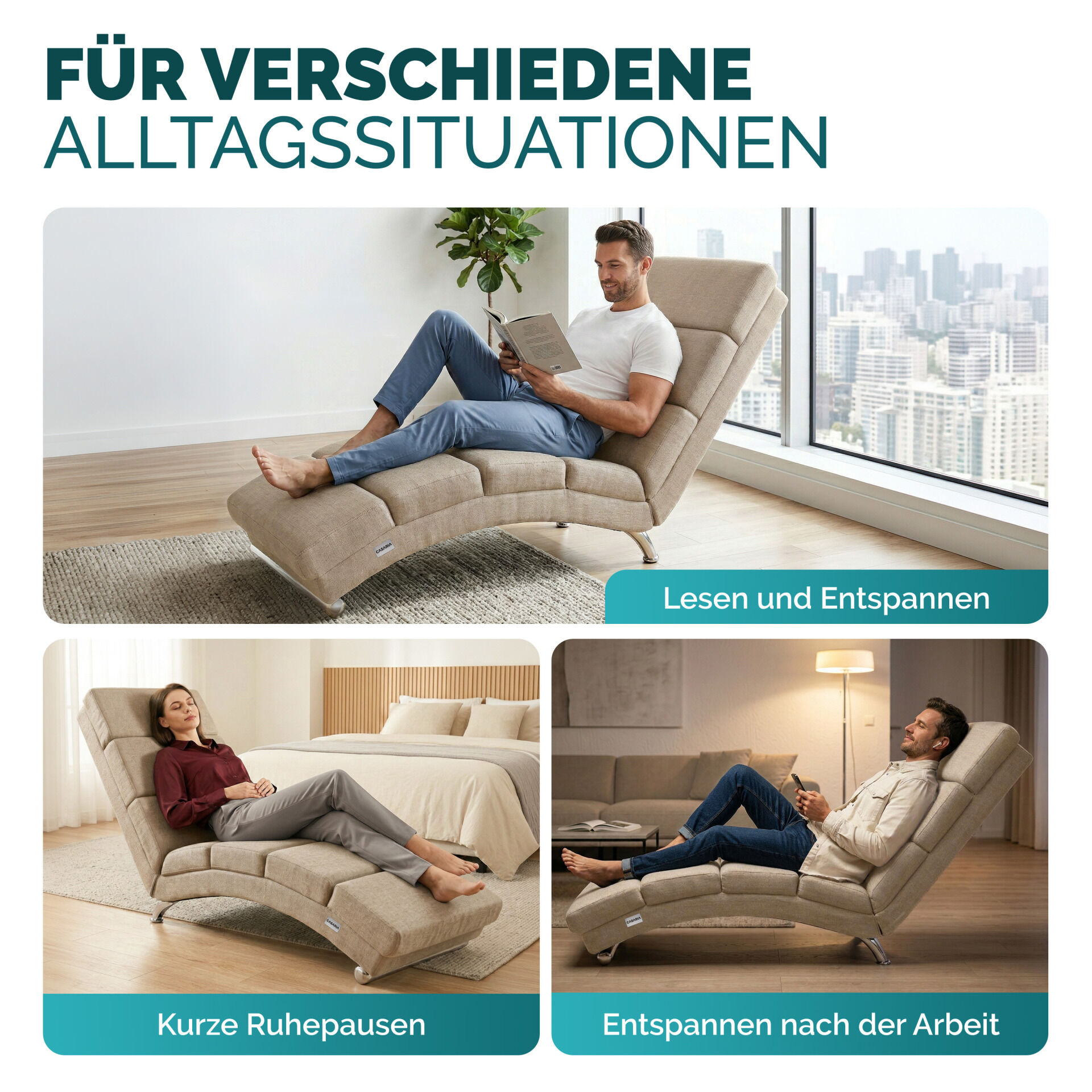 Relaxliege London Sand Webstoff