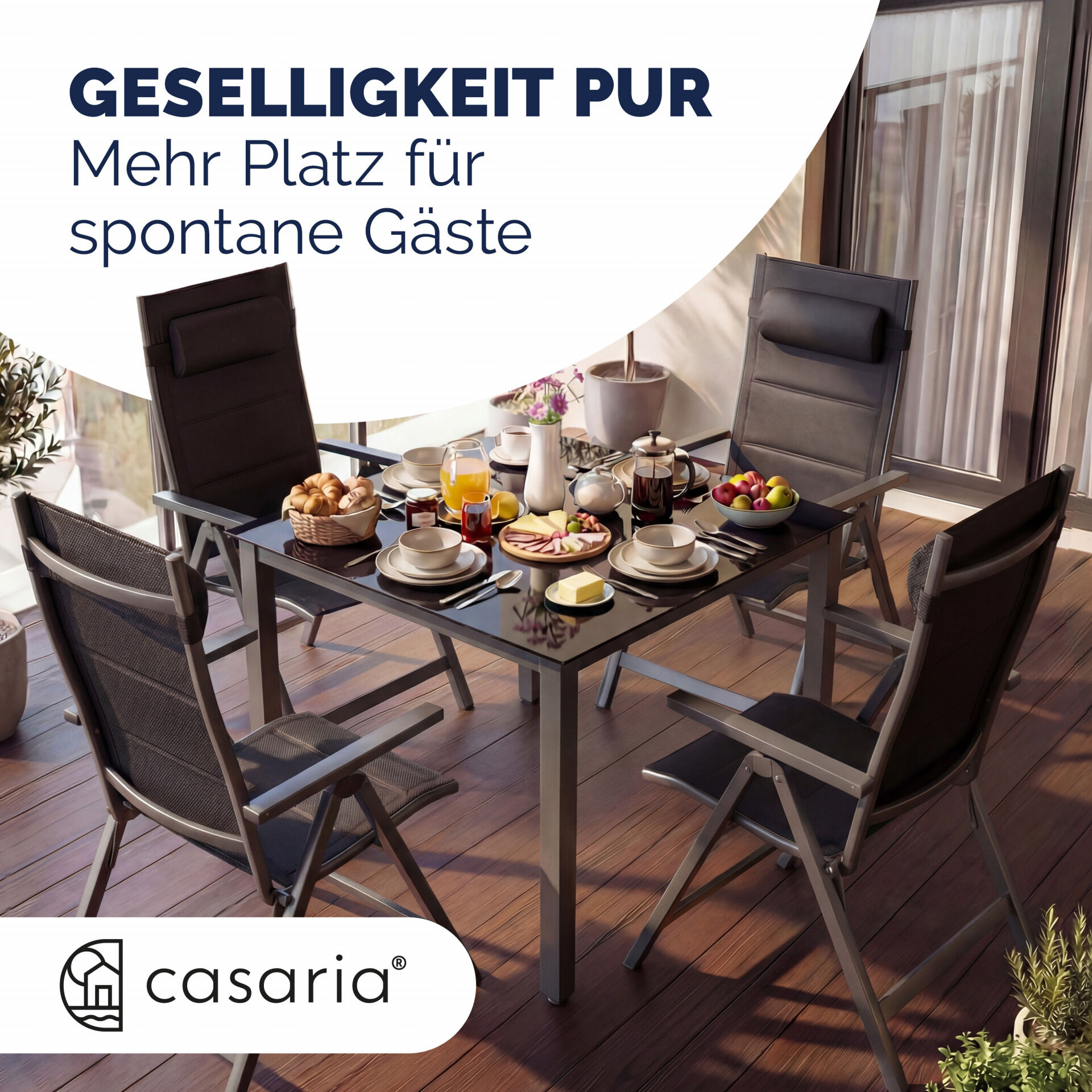 Gartenstuhl Hochlehner klappbar Bern Premium 2er-Set Anthrazit Alu gepolstert + verstellbar