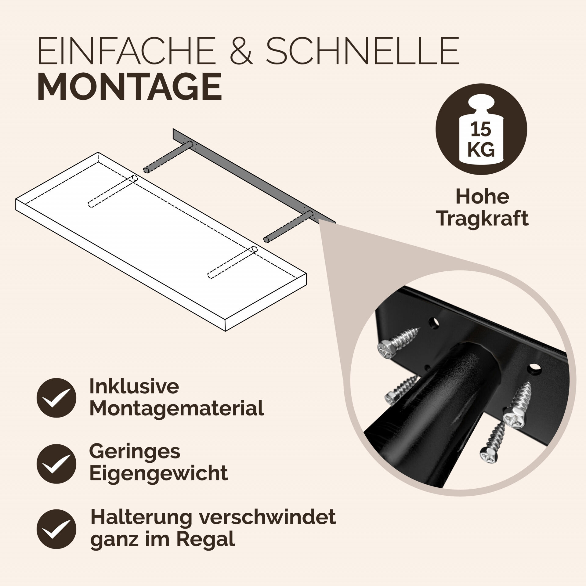 Wandregal Schweberegal 70cm Eiche dunkel + Halterung