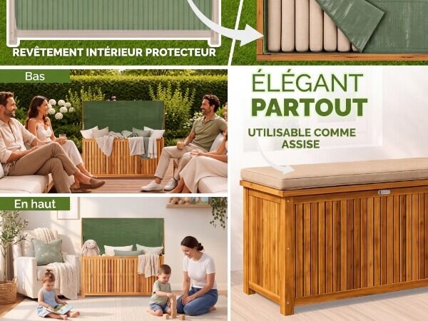 Gartenbox Akazienholz 115x50x59cm mit Innenplane wetterfest 205L