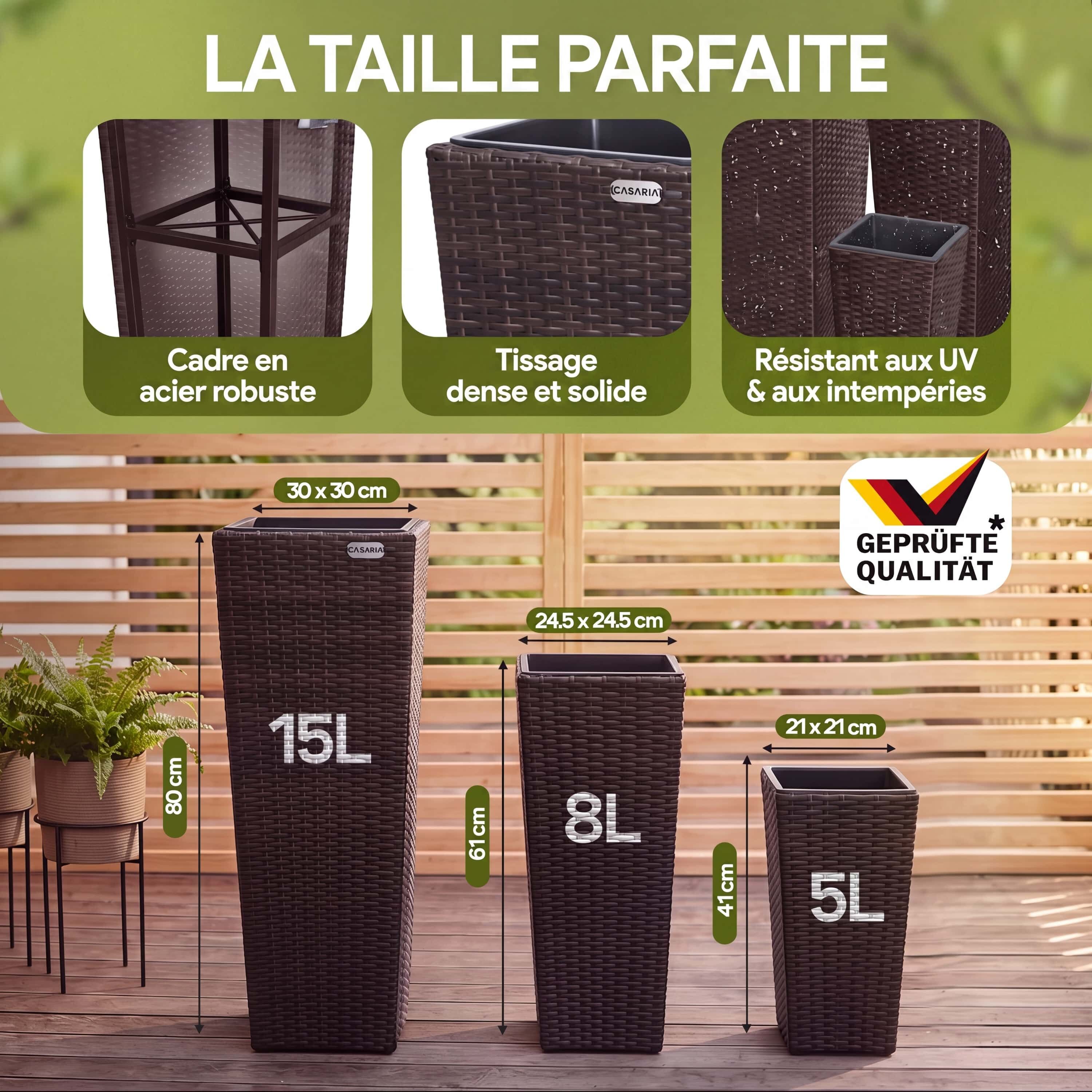 Polyrattan Blumentopf 3er-Set Braun