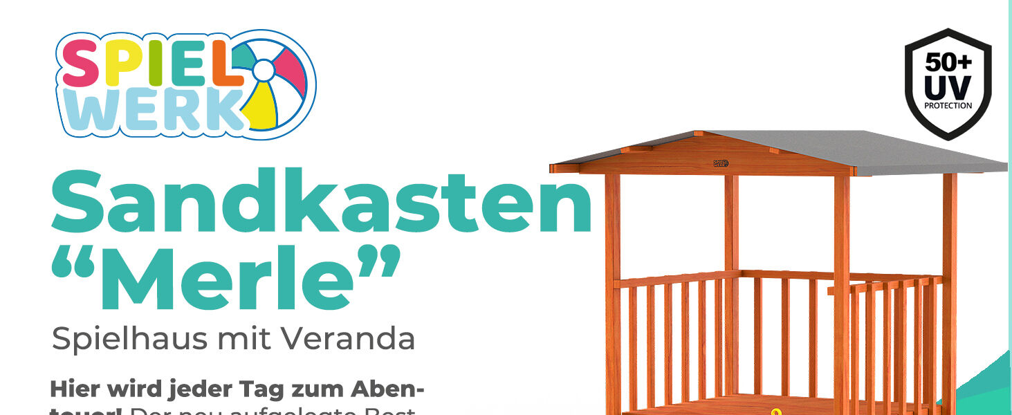 Sandkasten Merle UV-Schutz 50+ überdachte Spielveranda