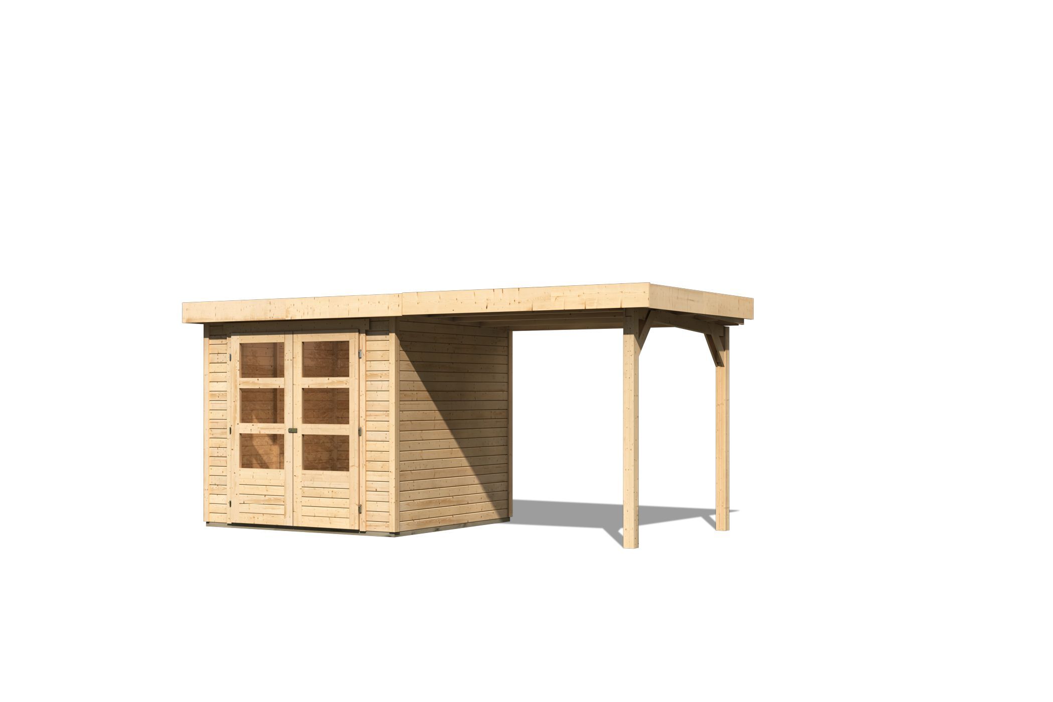 Karibu Gartenhaus Askola 2 SET – mit Anbaudach 2,4 m Breite, naturbelassen