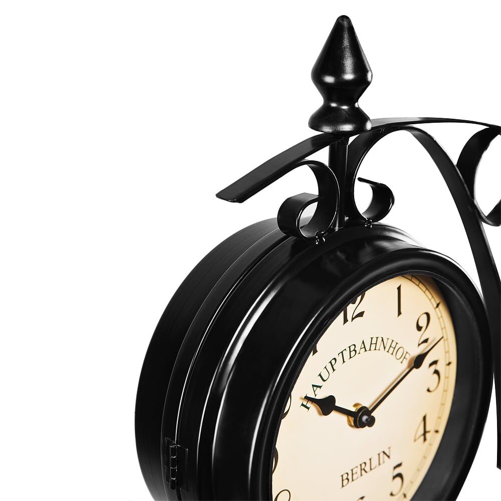 Retrolook Bahnhofsuhr Schwarz zweiseitig