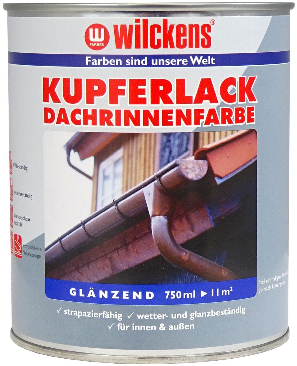 266145 Wilckens Kupferlack Dachrinnenfarbe glänzend 0.75l