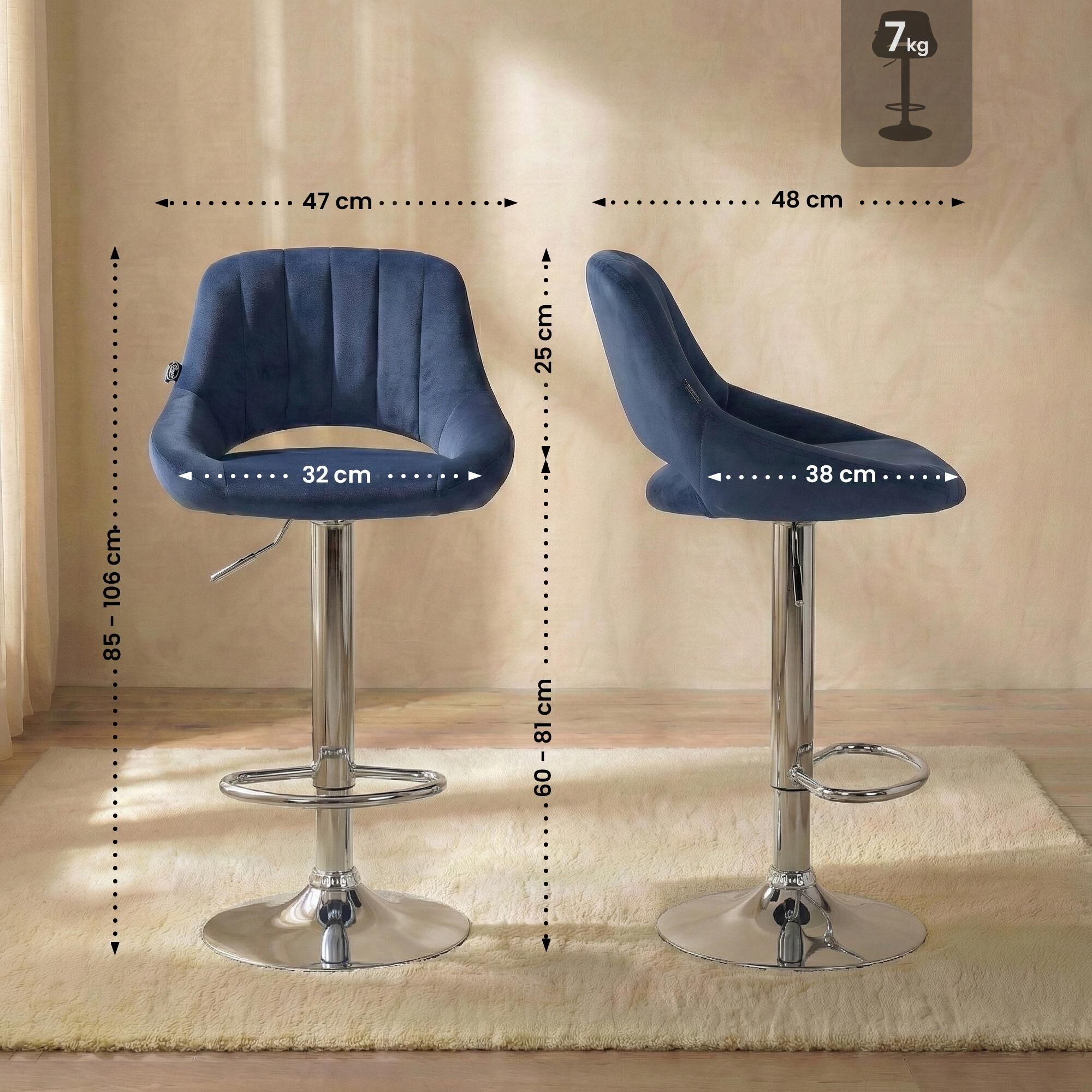 Barhocker Milet Samt chrom, blau