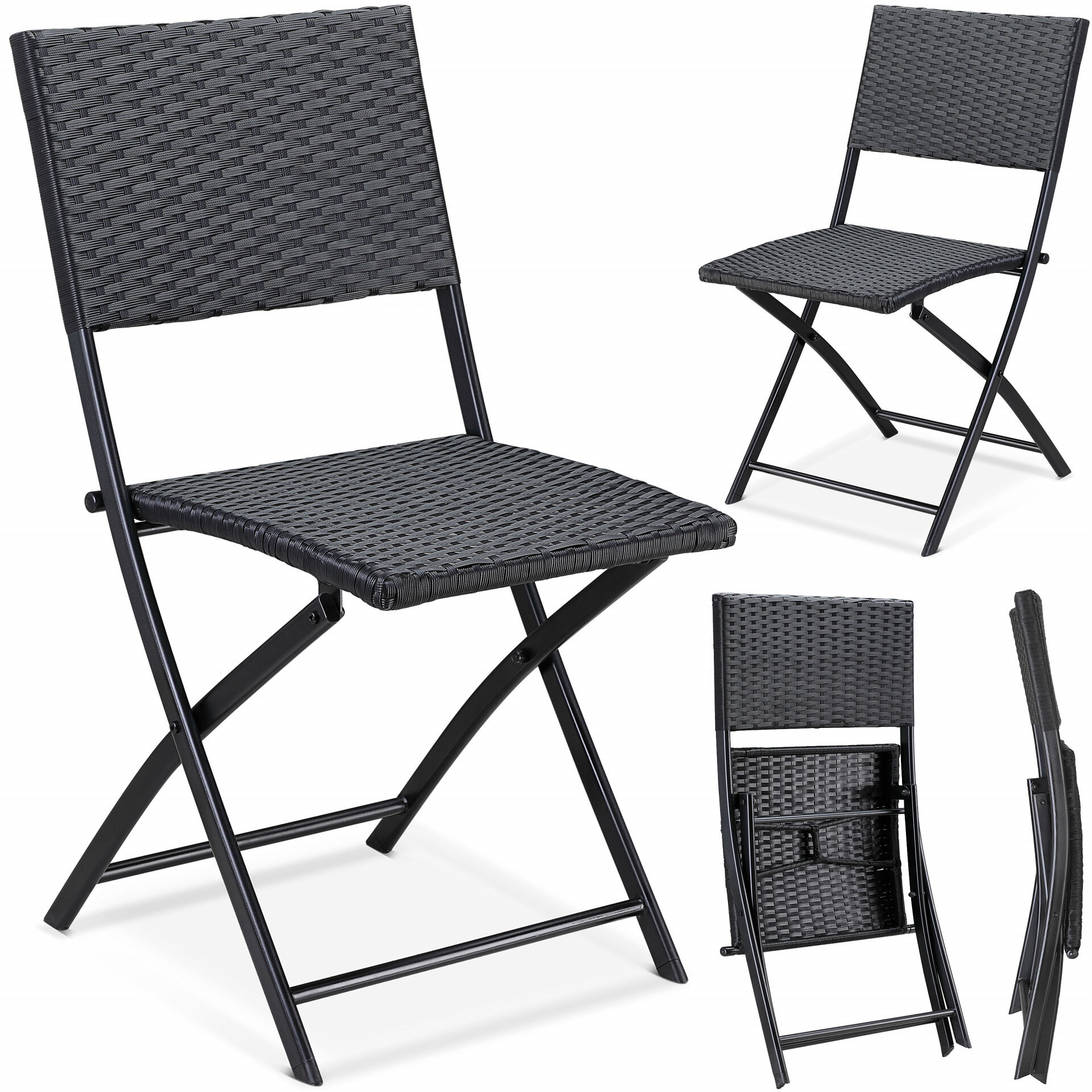 Polyrattan Klappstuhl Rom 2er-Set Schwarz