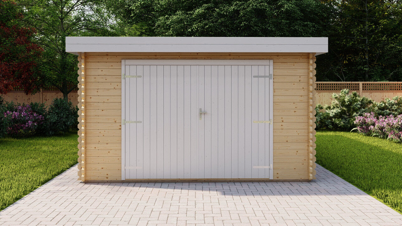 Flachdach Holzgarage Norwegen 50 – 40 mm Blockbohlen Garage mit Seitentür
