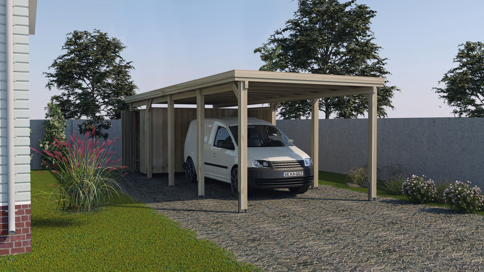 weka Flachdach-Einzelcarport 617 Gr.3 mit PVC-Dachplatten