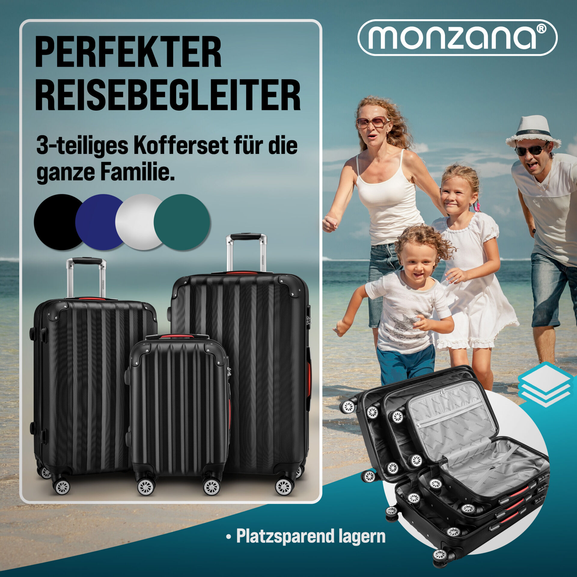 Hartschalenkoffer Set 3-tlg mit Zubehör Rollen 360º Schwarz ABS