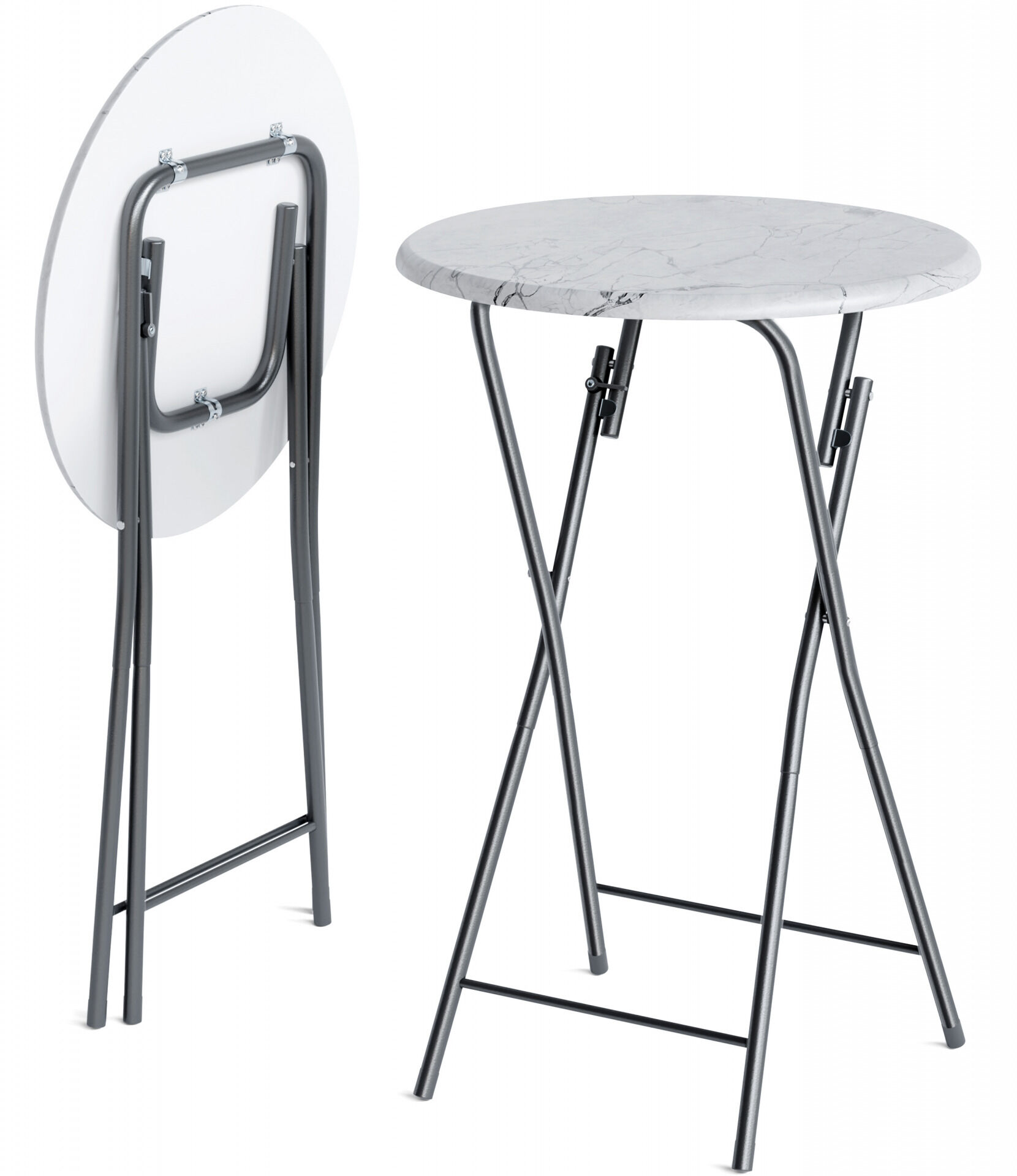 Stehtisch klappbar Ø60cm Marmoroptik Weiß 110cm Höhe
