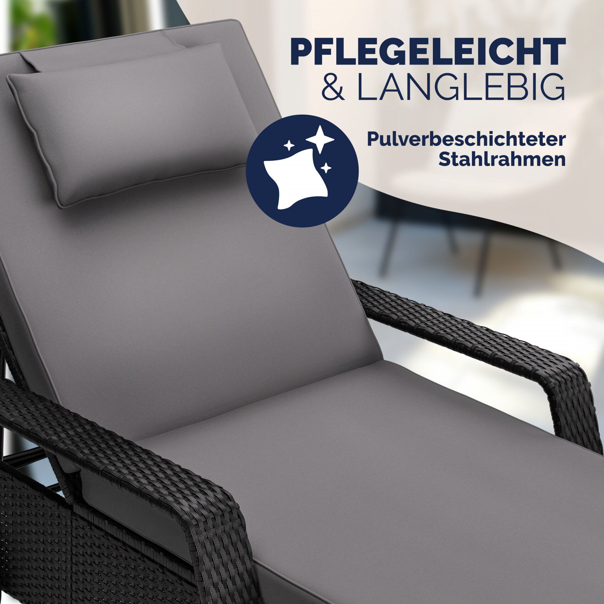 Polyrattan Gartenliege Schwarz/Anthrazit 193x90x43cm