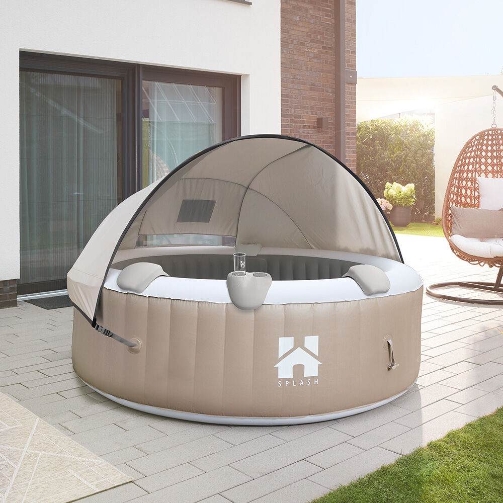Outdoor Whirlpool inkl. Kissen, Getränkehalter und Sonnendach SPLASH - Ø208 cm 6 Personen Beige