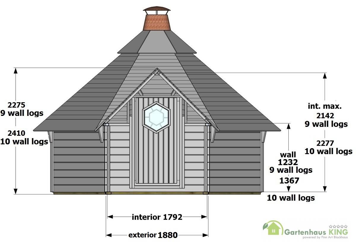 Zeichnung Grillkota Finnland Premium 9,2 mit Anbau bemaßt