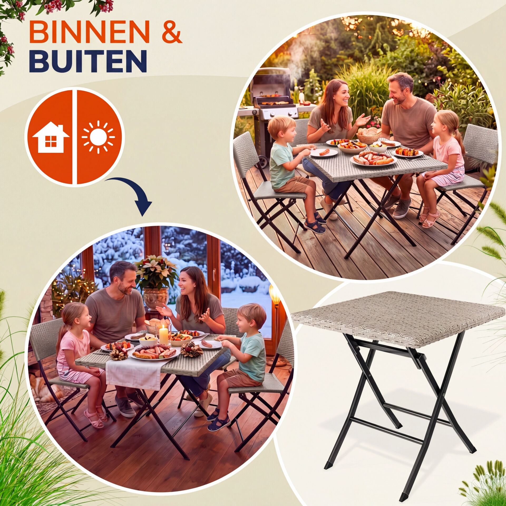 Polyrattan Klapptisch Rom Creme 75x65x65cm