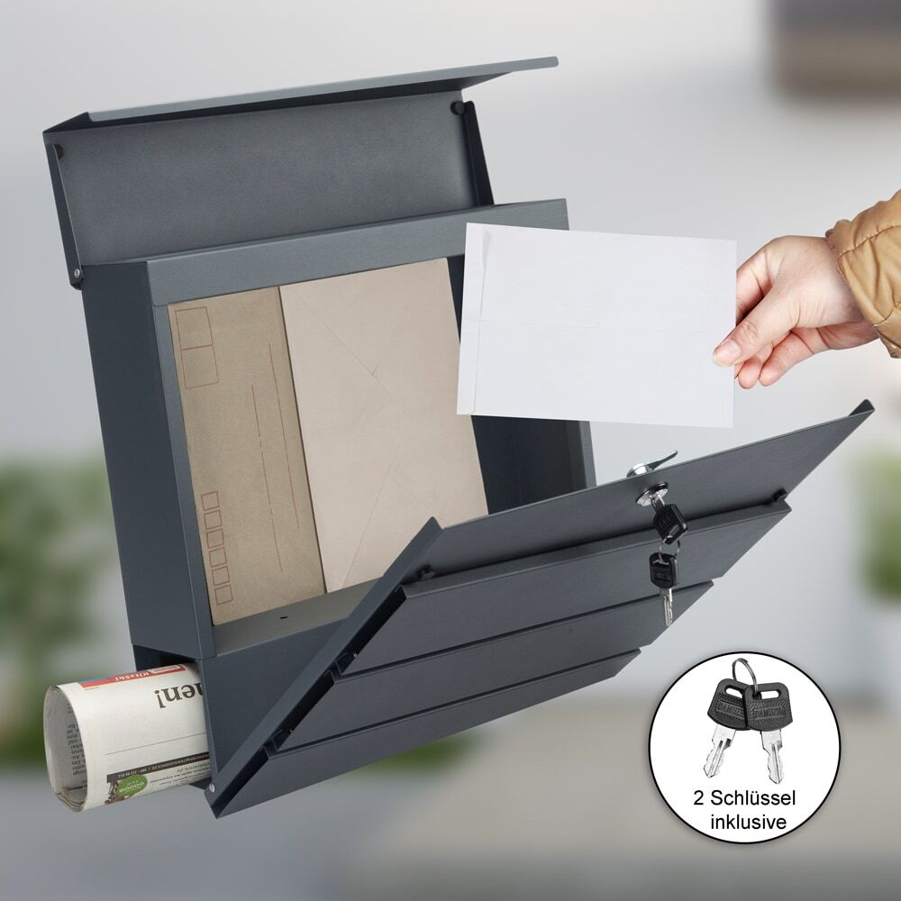 Briefkasten mit Zeitungsrohr Anthrazit Stahl
