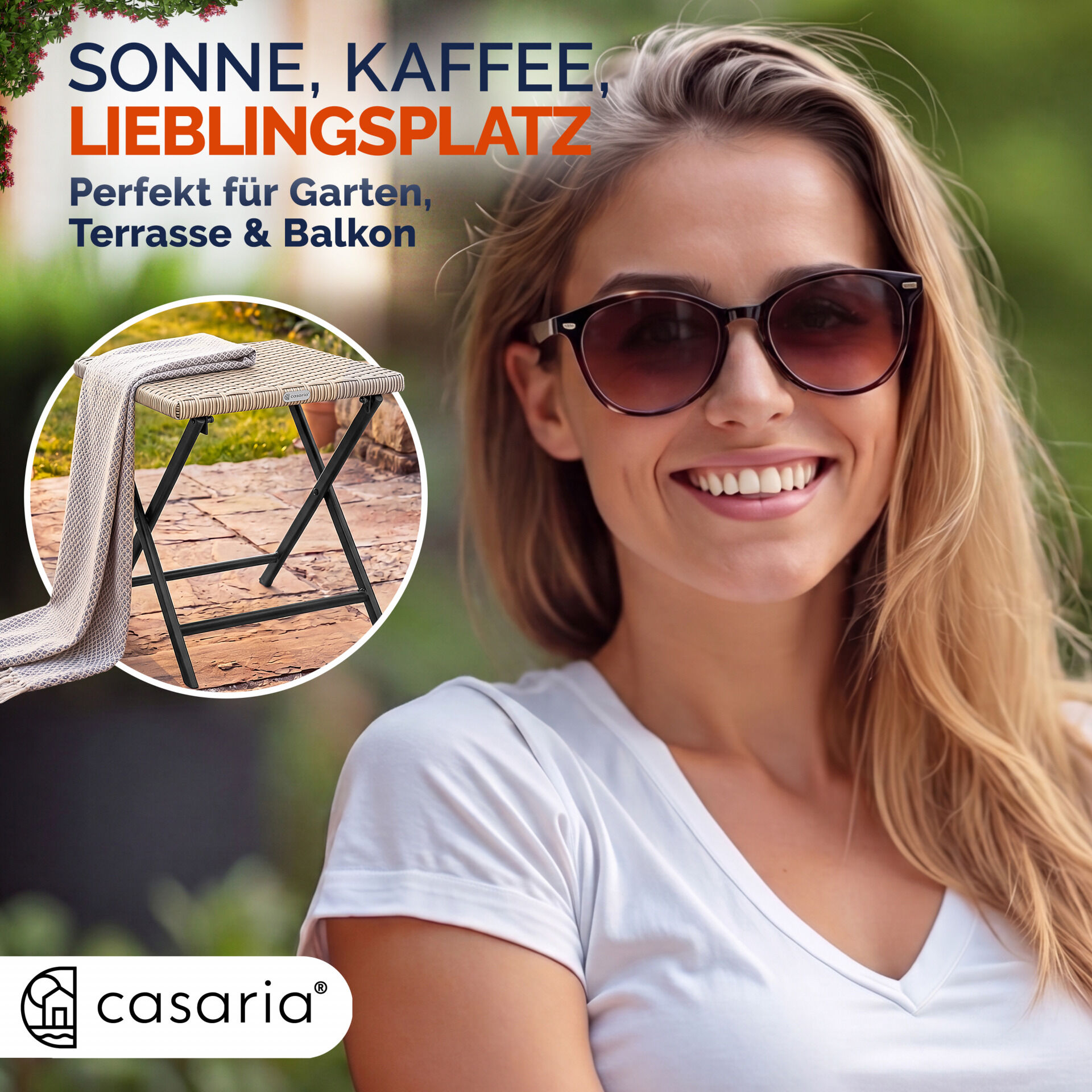 Polyrattan Klapphocker Creme 3in1 120kg Belastbarkeit 43x40x44cm klappbar leicht tragbar außen wetterfest