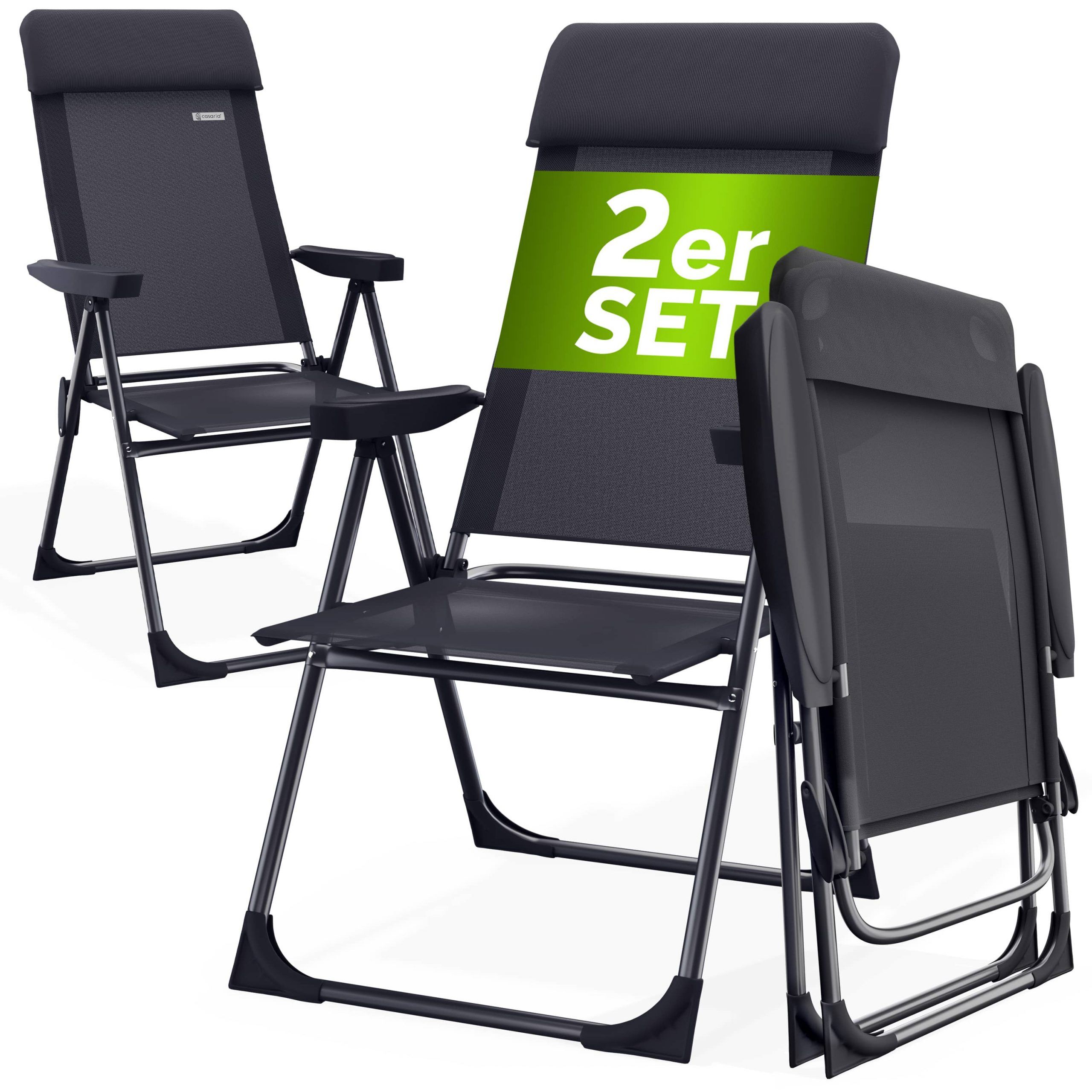 Gartenstuhl klappbar 2er-Set Anthrazit Alu Hochlehner verstellbar