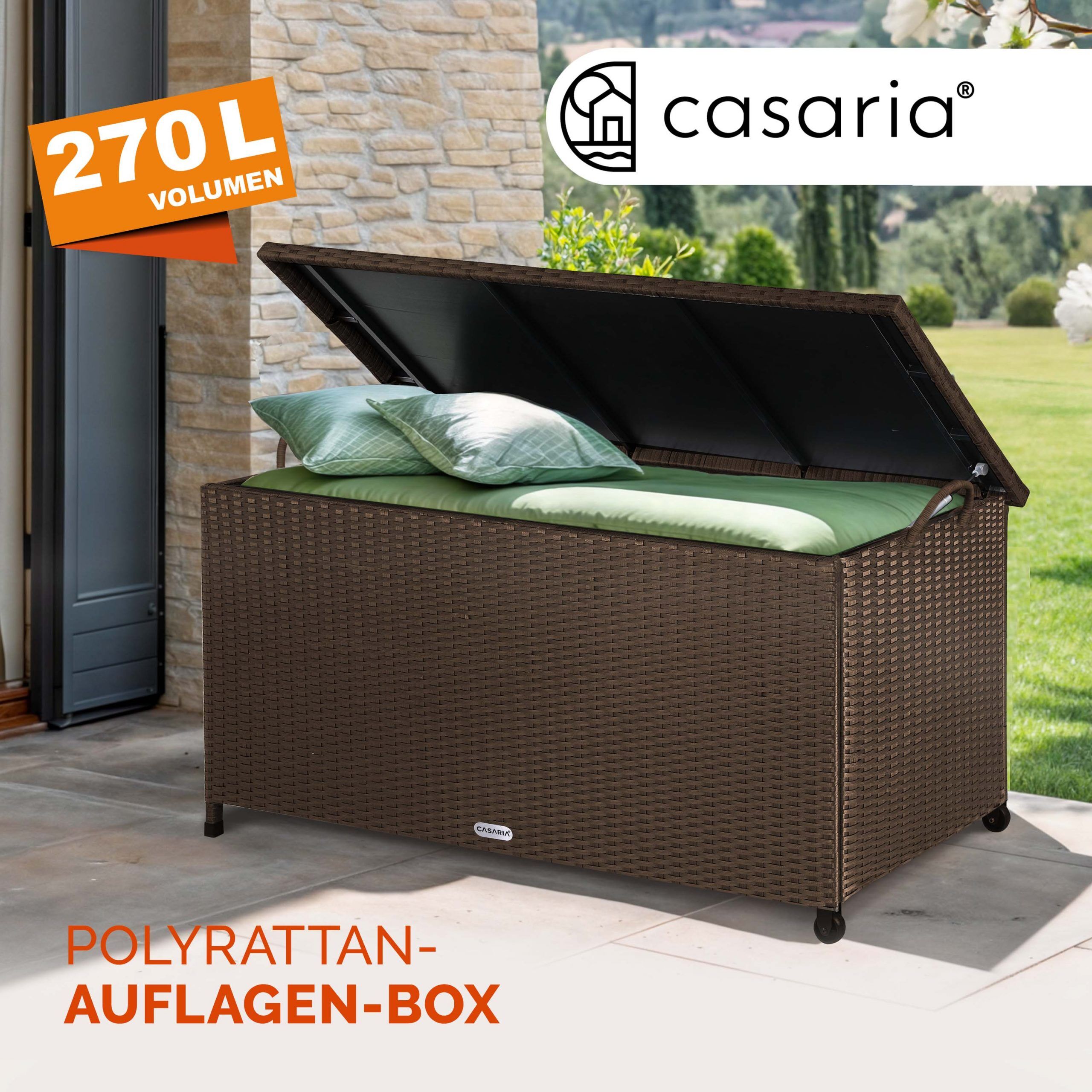 Gartenbox Polyrattan Braun 117x53x60cm mit Griffen + Rollen