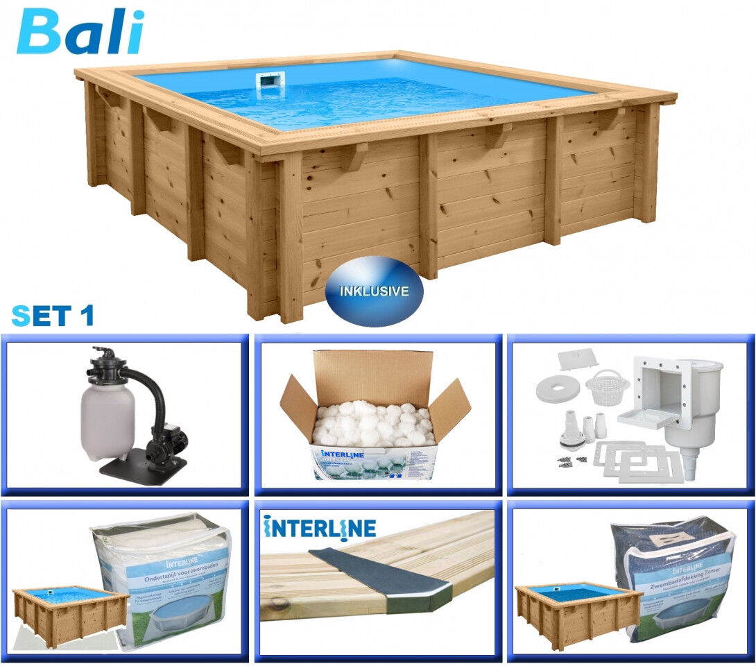 Interline Holzpool Bali 210x210x78 cm, Basic Set