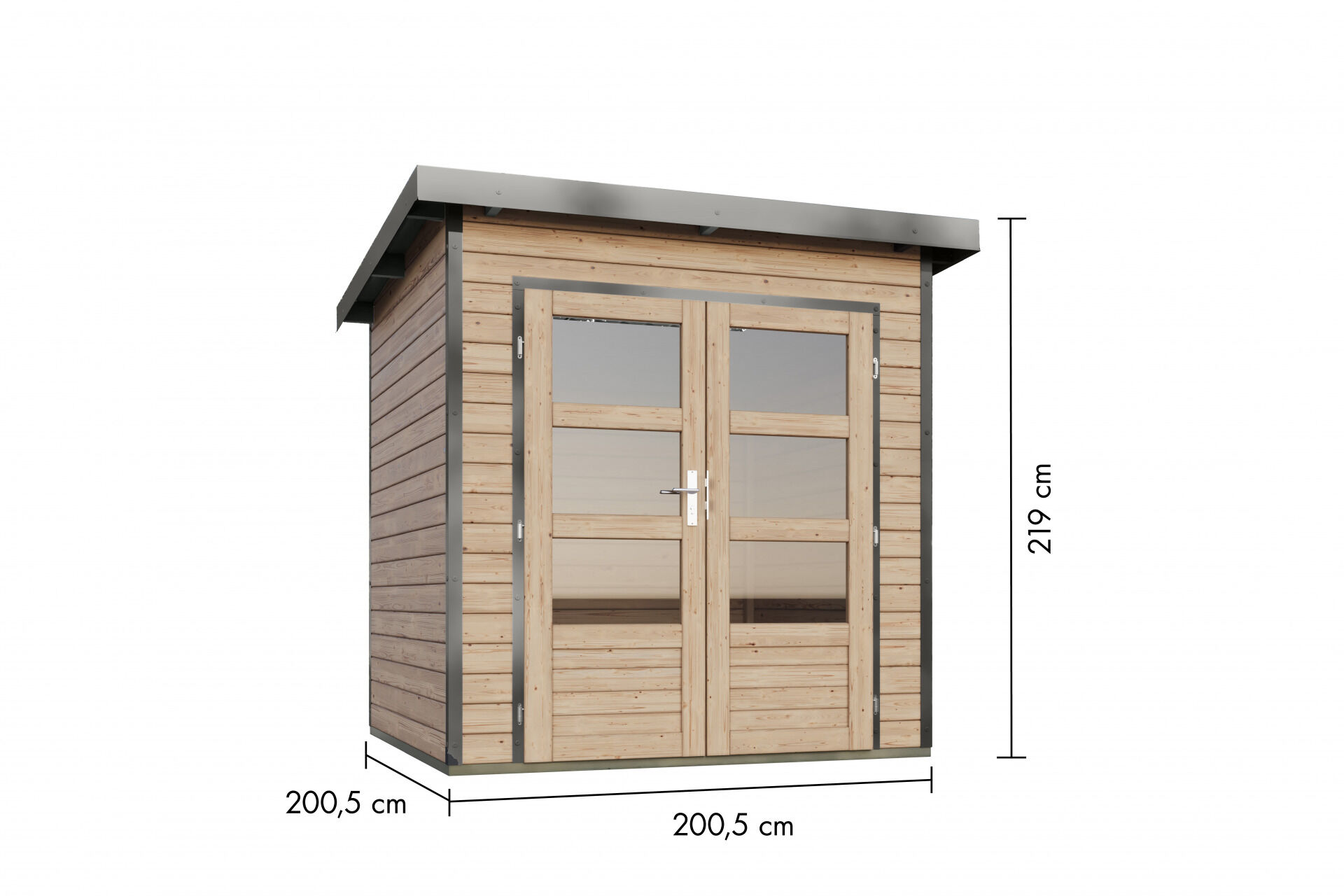 Karibu Pultdach Holz & Metall Gartenhaus Pluto 1, naturbelassen / graualuminium