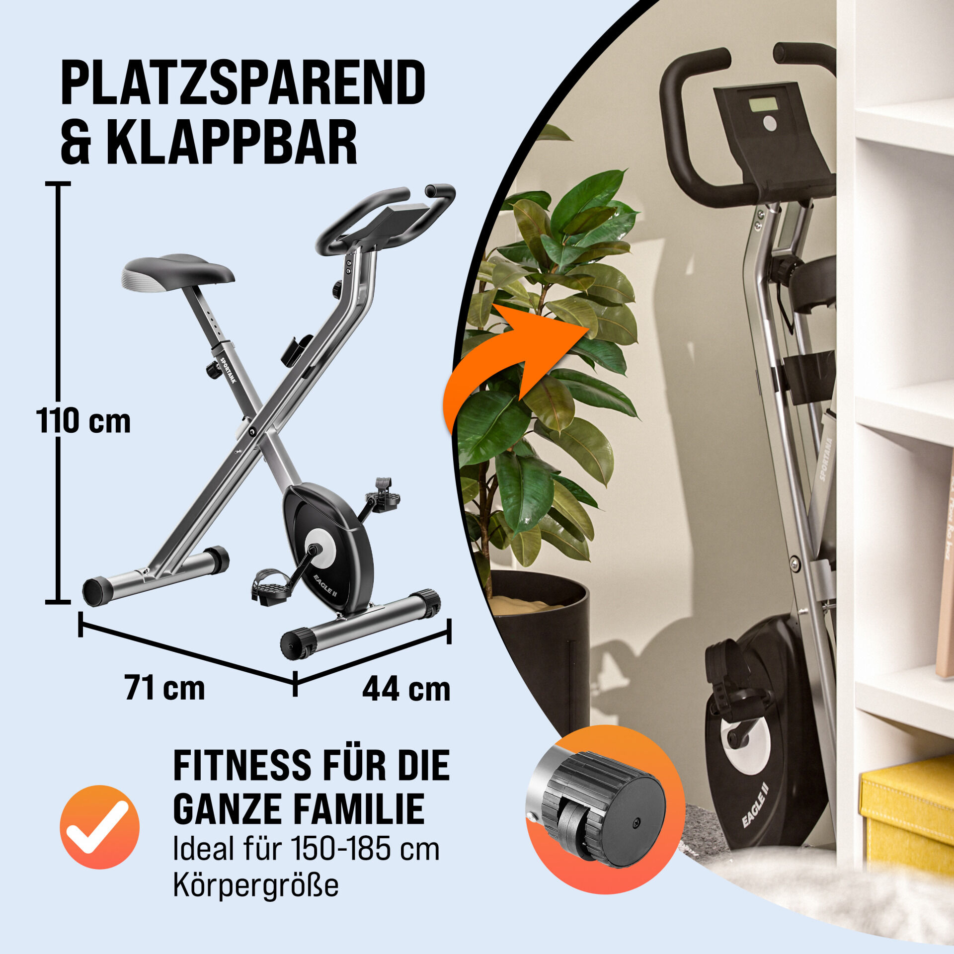 Heimtrainer Fahrrad Eagle2 71x44x110cm klappbar