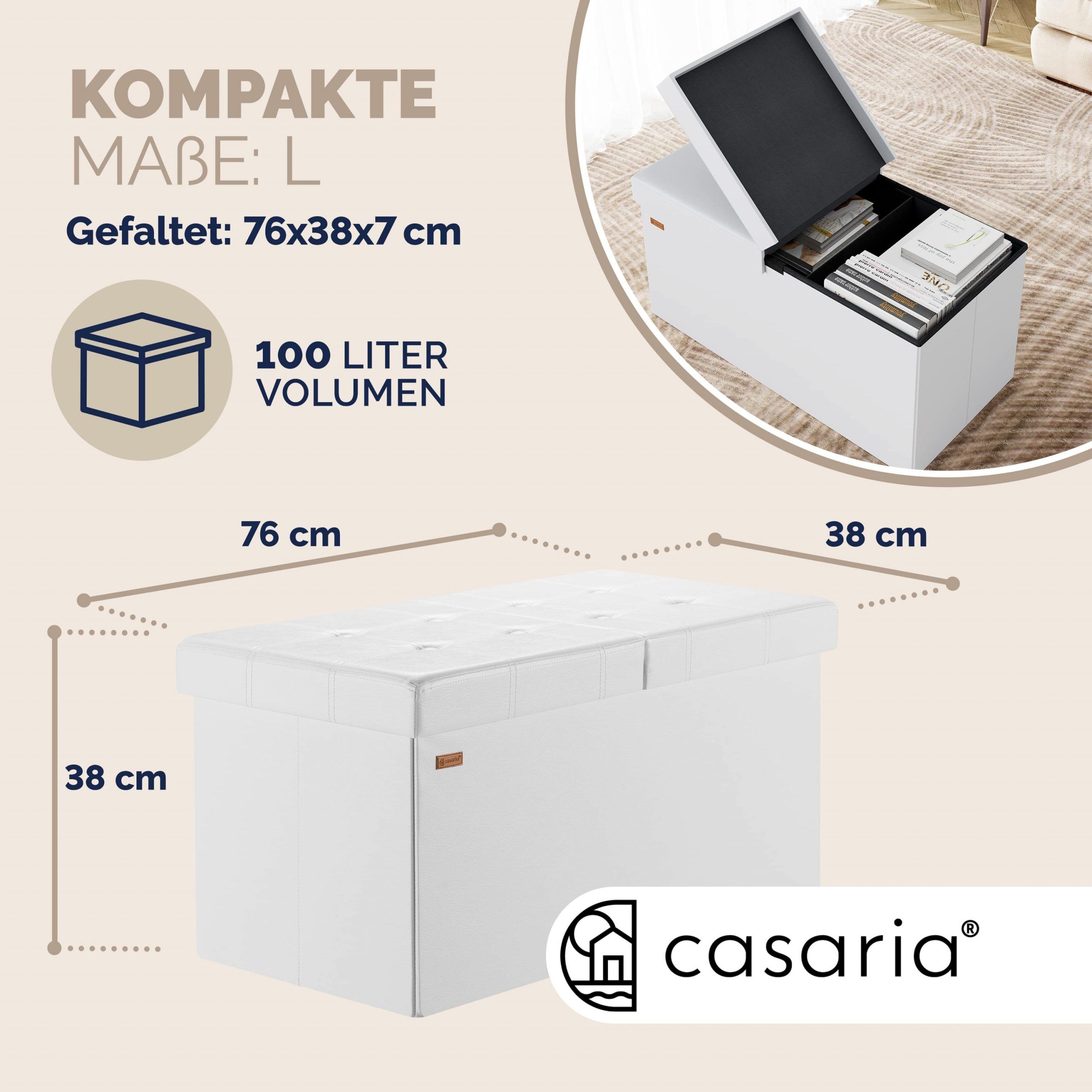 Sitzbank Weiß 76x38x38cm mit Stauraum faltbar