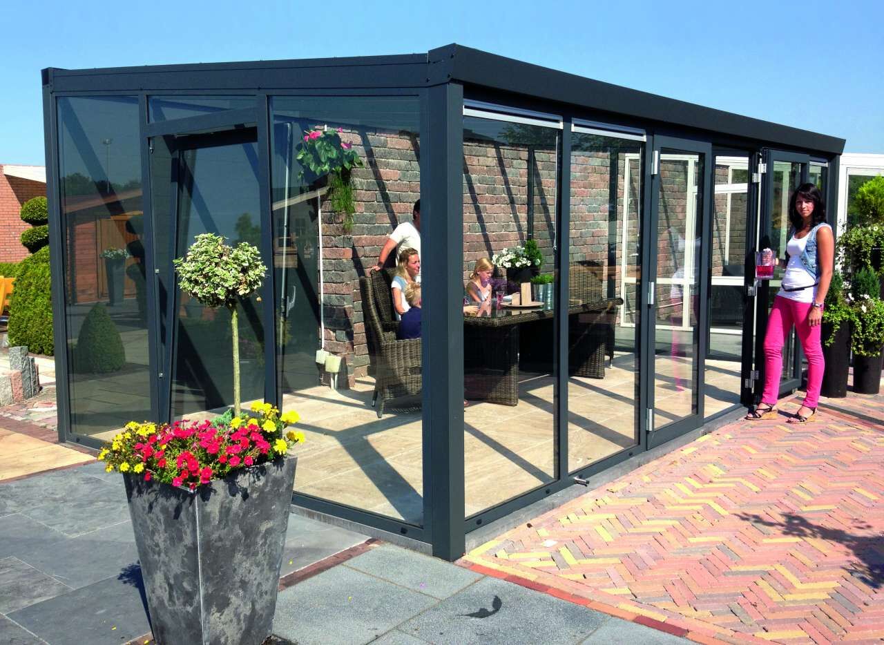 Gartenzimmer mit Doppeltür und Polycarbonat Dacheindeckung, 300, 250, opal