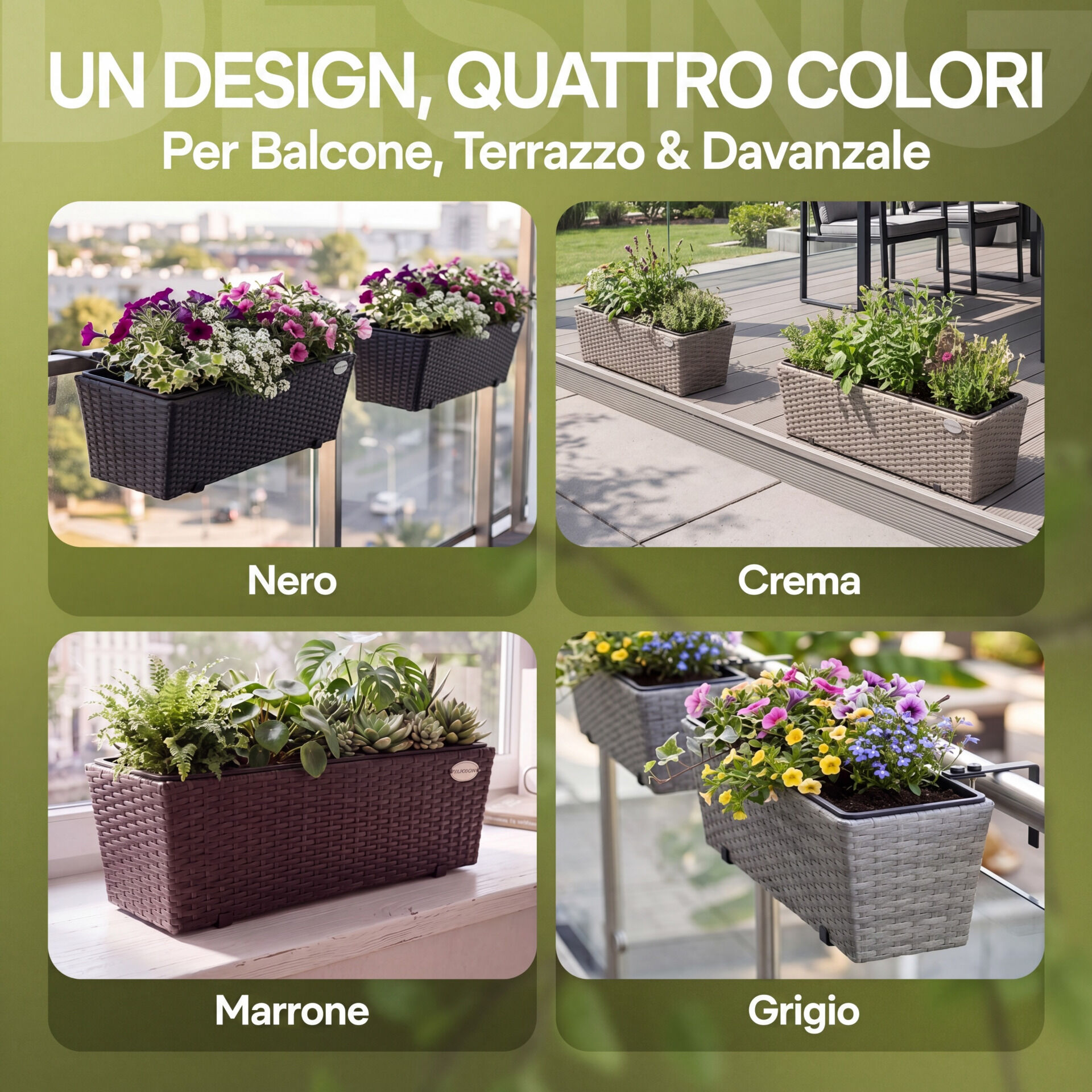 Polyrattan Blumenkasten 2er-Set Schwarz