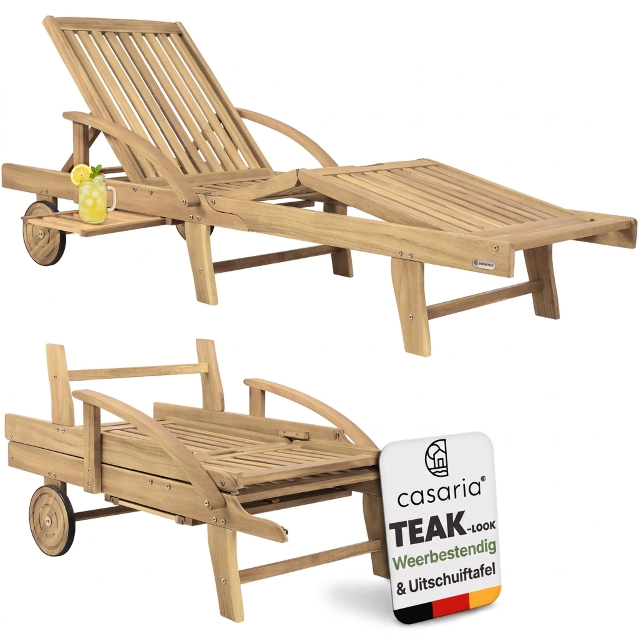 Gartenliege klappbar verstellbar Akazienholz Teak Optik Ausziehtisch Rollen