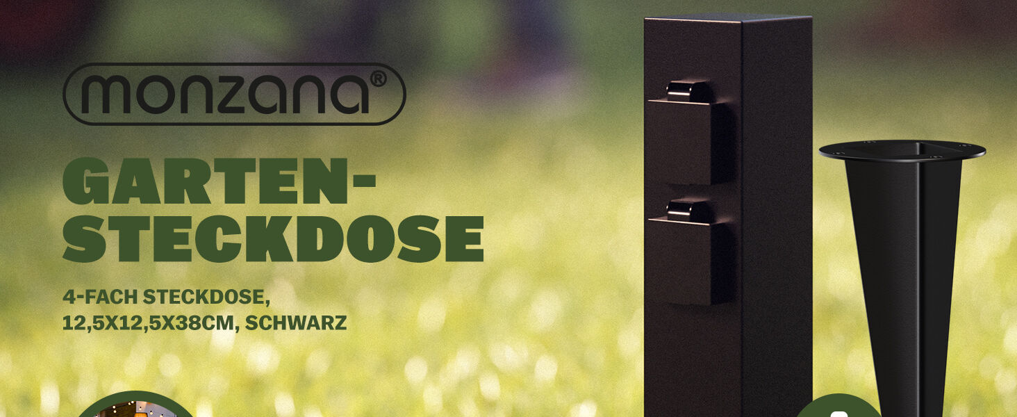 Gartensteckdose Schwarz 4er-Stecker 38x12,5x12,5cm