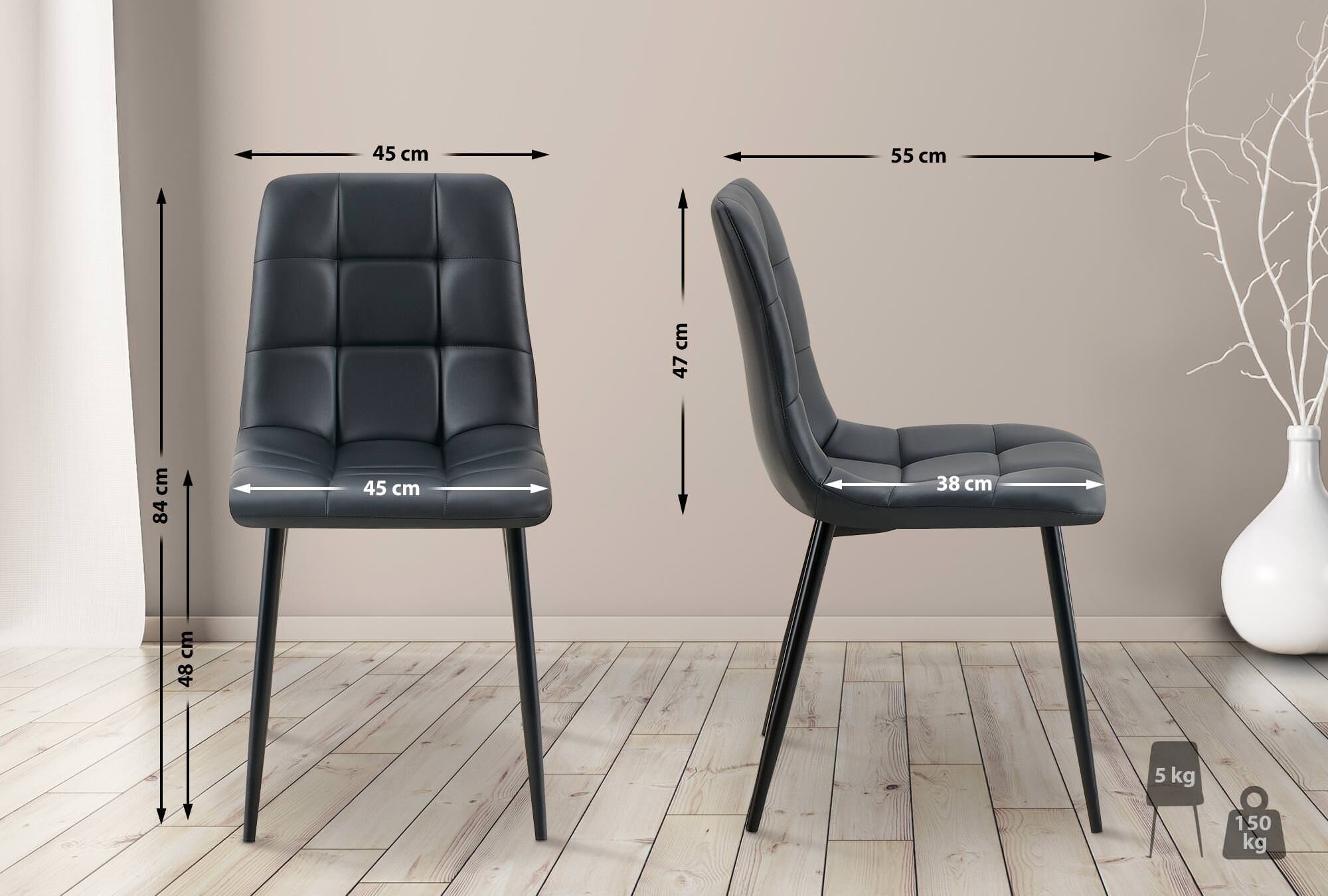 4er Set Esszimmerstuhl Antibes Kunstleder, schwarz