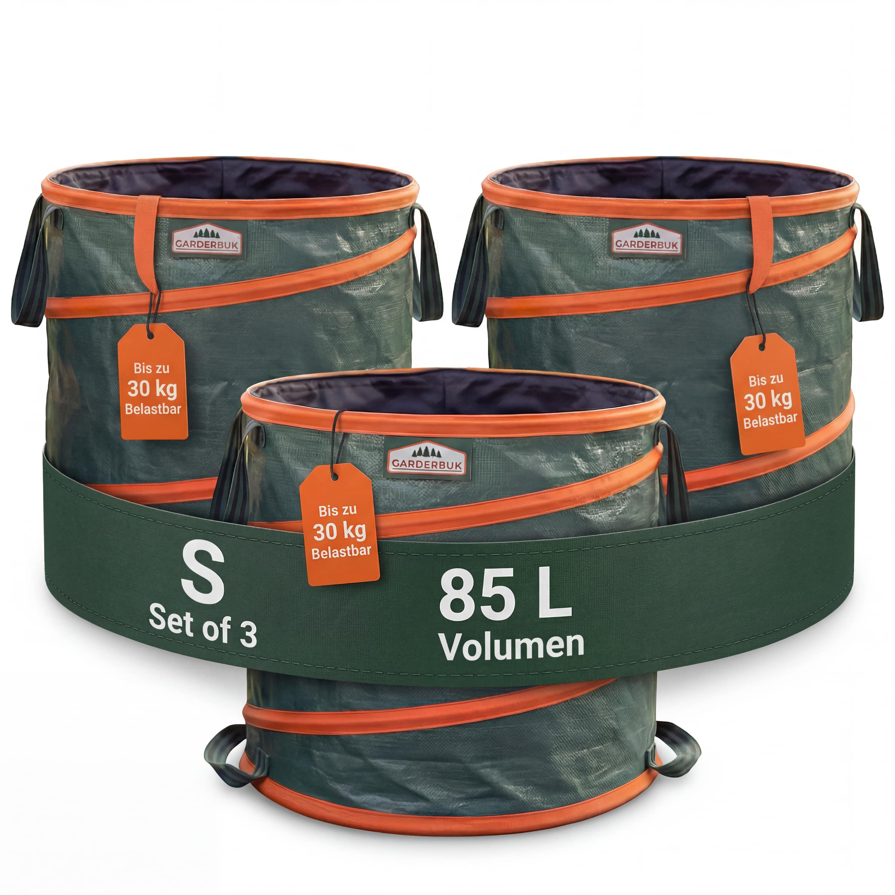 Popup Gartenabfallsack 3er-Set Grün je 85 Liter