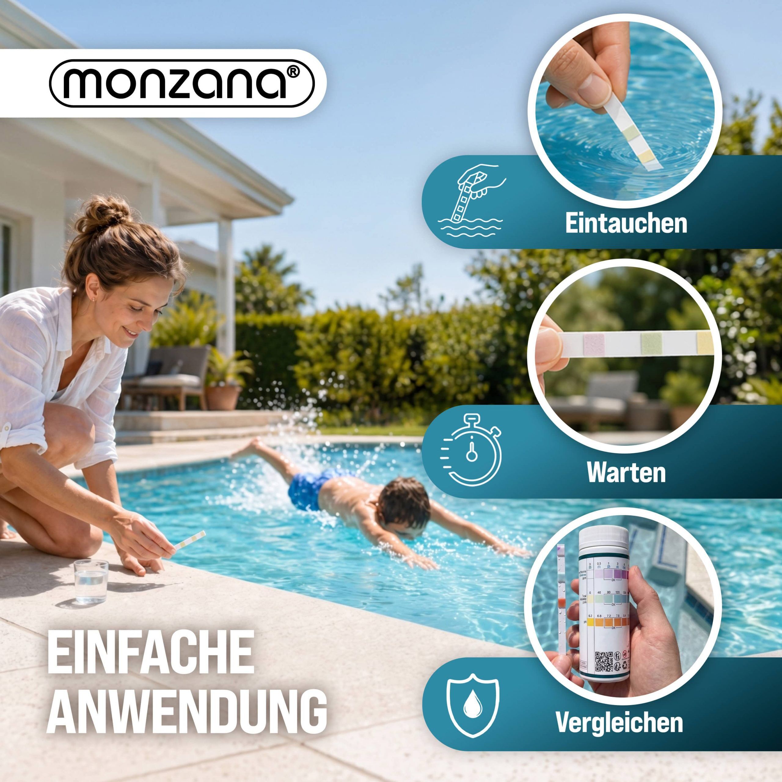 Pool Teststreifen 3in1 Wassertester 150 Stück für Pool Schwimmbad Whirlpool Spa chemisch pH Chlor Alkalinität