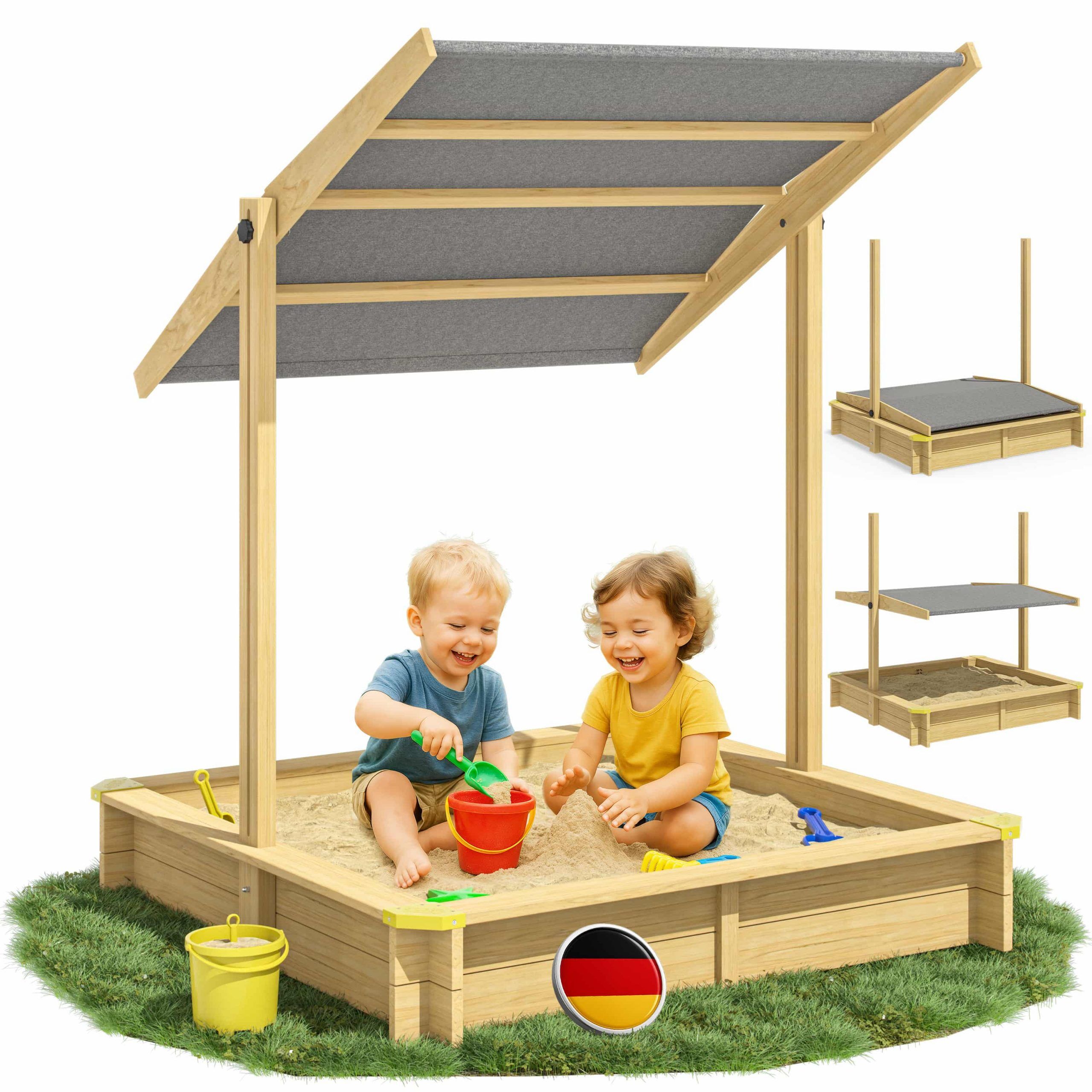 Sandkasten Hellbraun 120x120x120cm neigbares Sonnendach