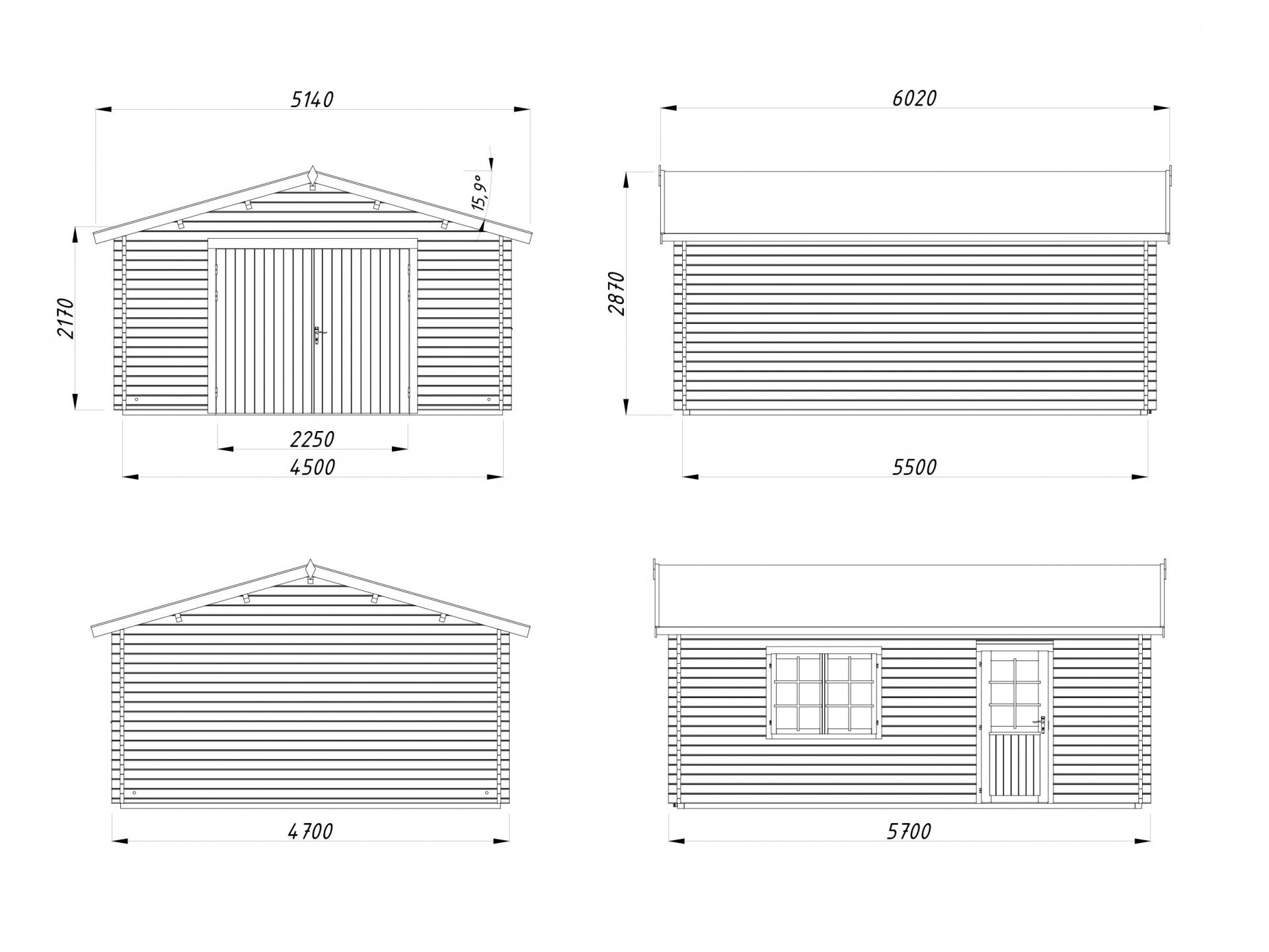 Palmako Holzgarage Roger 23,9 m² mit Holztor