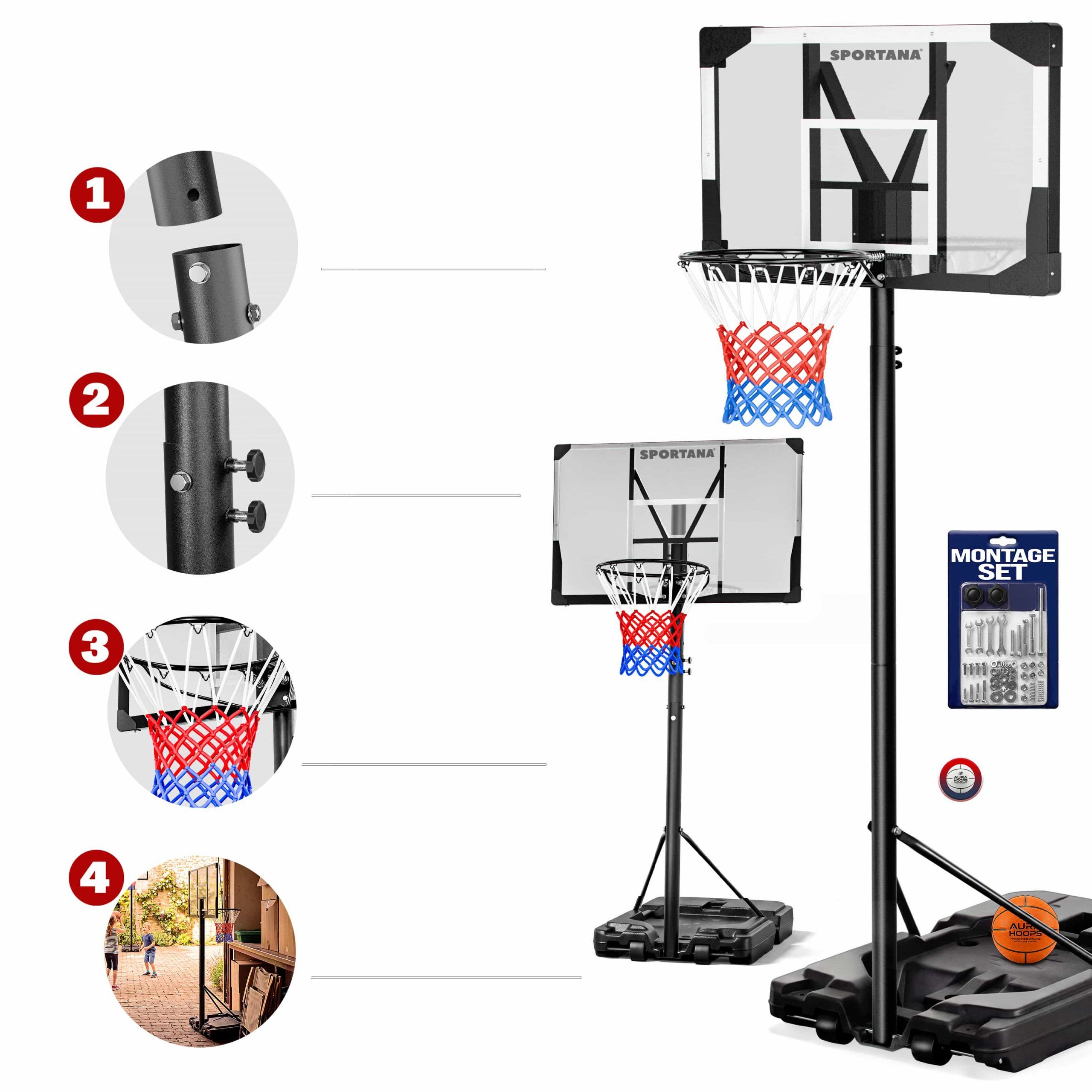 Basketballkorb Outdoor höhenverstellbar 135 –305 cm stabil wetterfest mit Ständer 60 kg Sockel Rollen