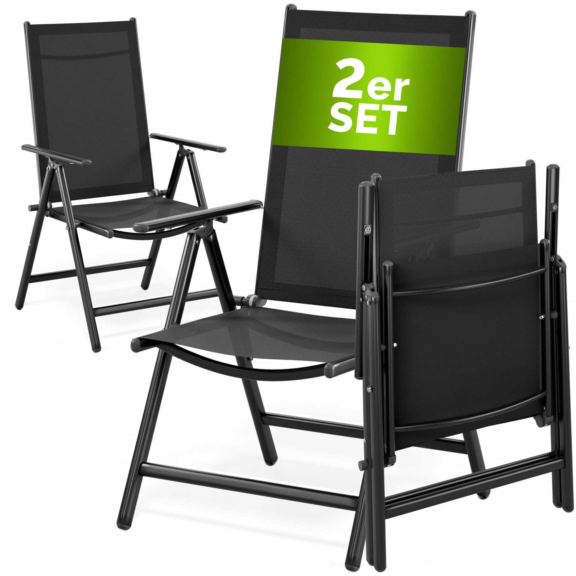 Gartenstuhl Hochlehner klappbar Bern 2er-Set Anthrazit Alu verstellbar
