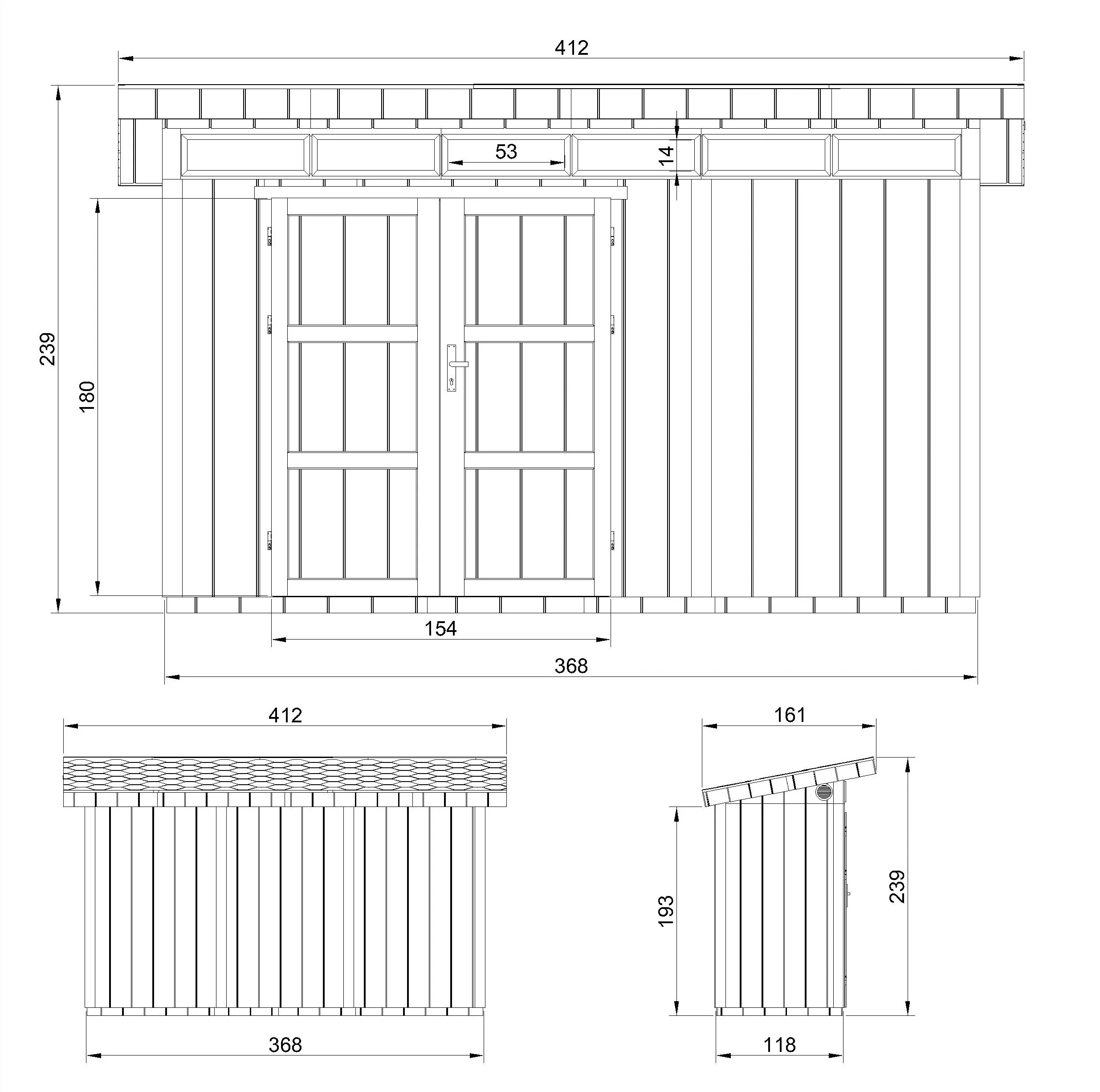 Pultdach Gartenhaus Norge 3 mit LP® SmartSide® M902A – 368 x 118 cm – 4 m2