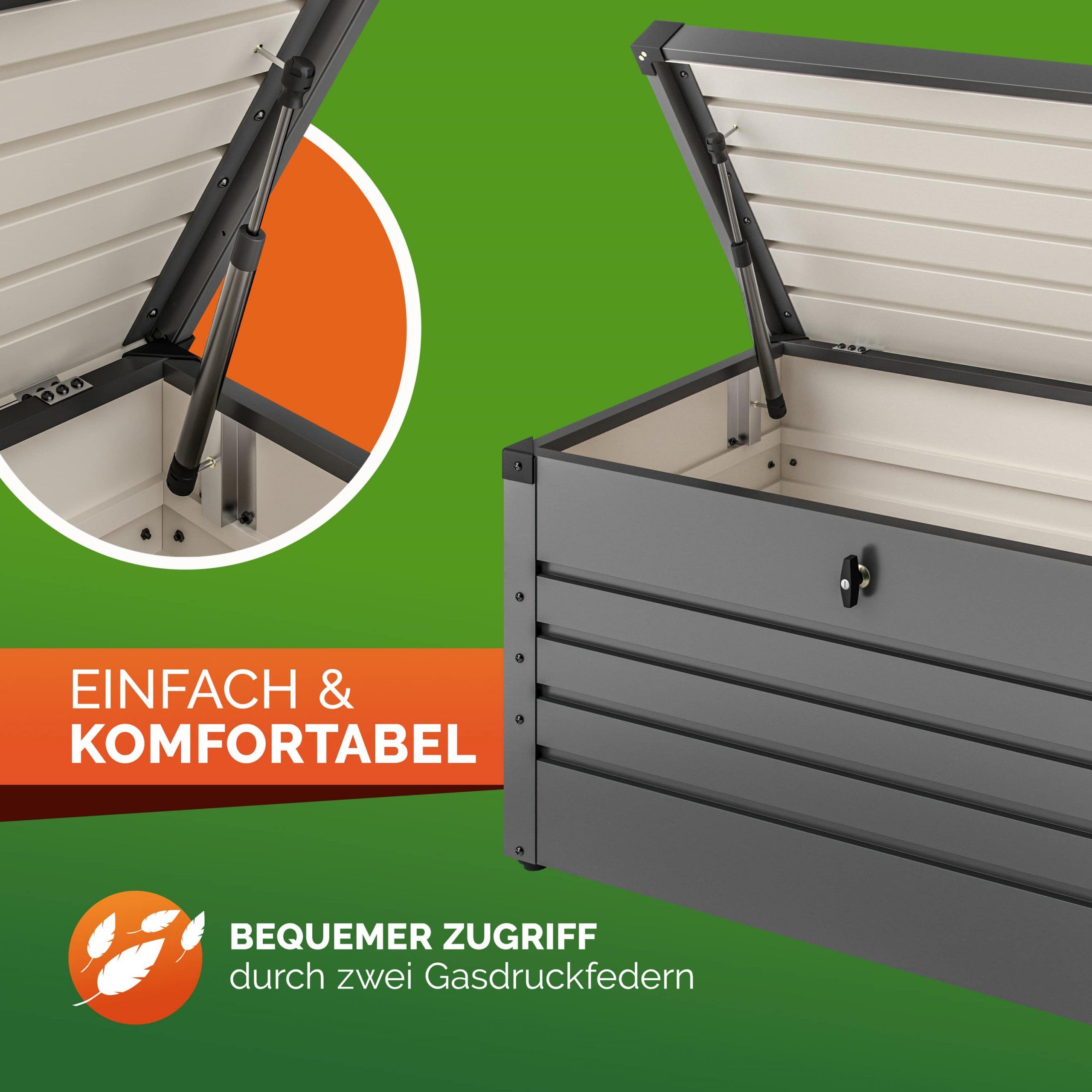 Gartenbox 385L Anthrazit wasserdicht abschließbar bis 100kg verzinkt