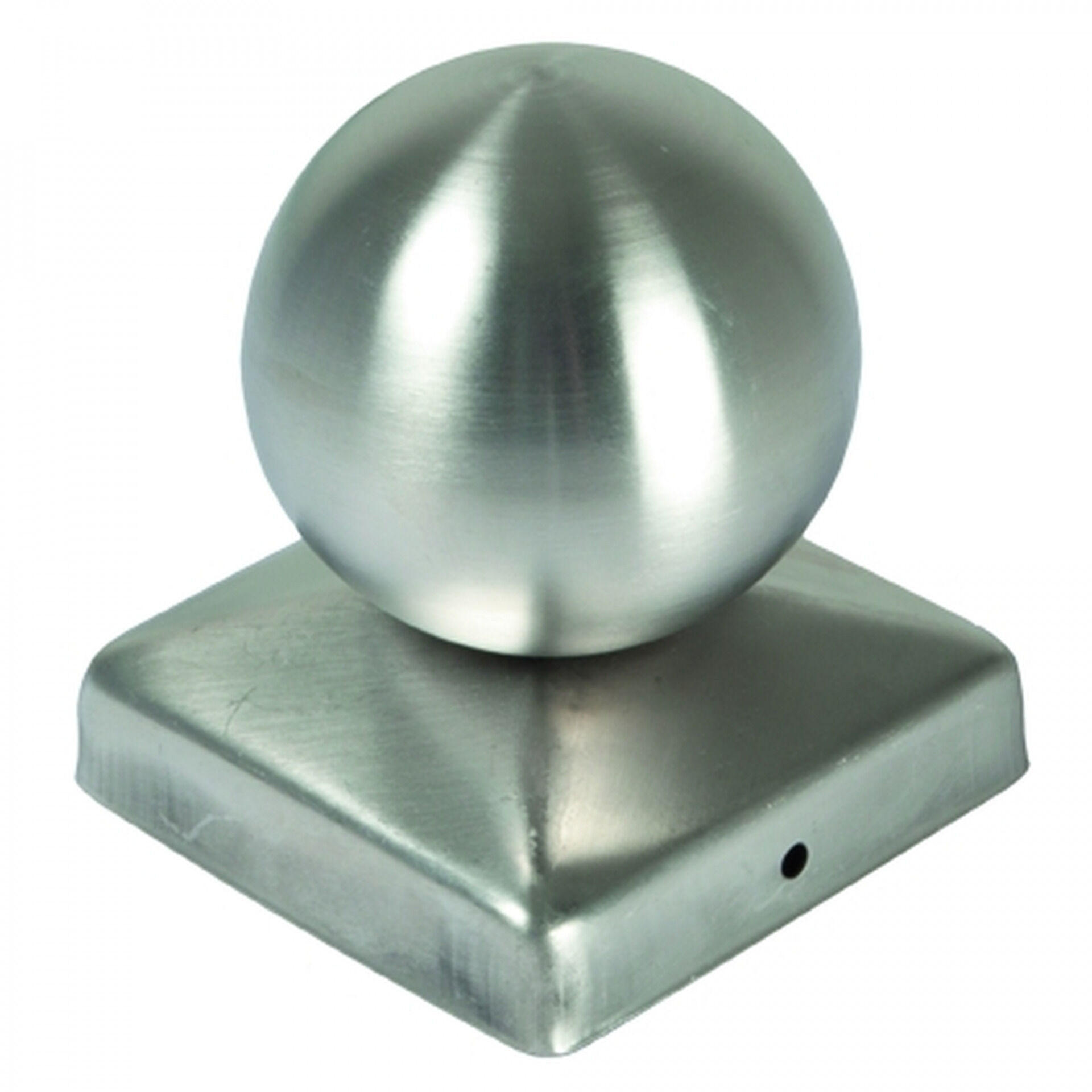 Pfostenabdeckung aus Metall 9 x 9 cm, Kugel Edelstahl