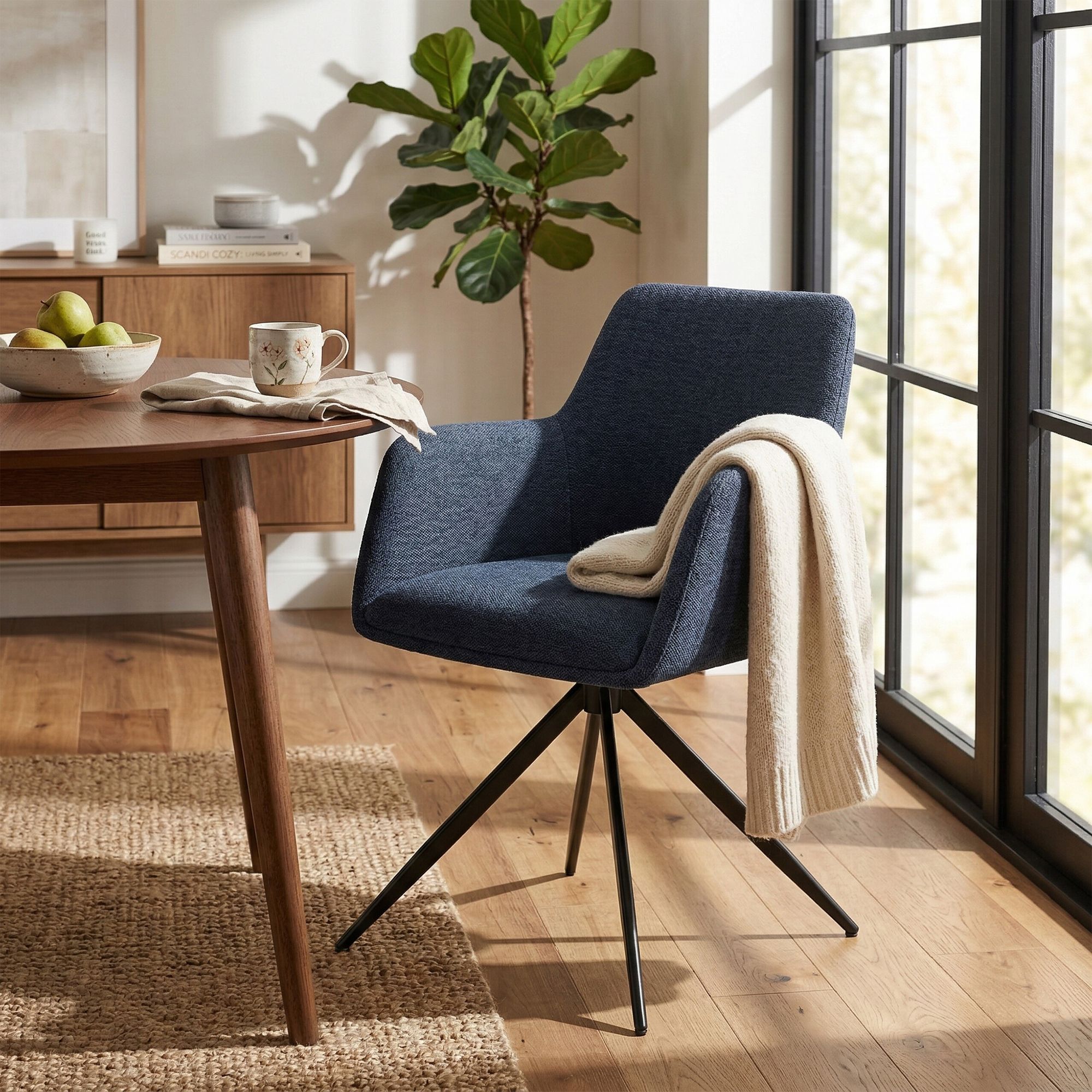 2er Set Esszimmerstuhl Olema Stoff, blau