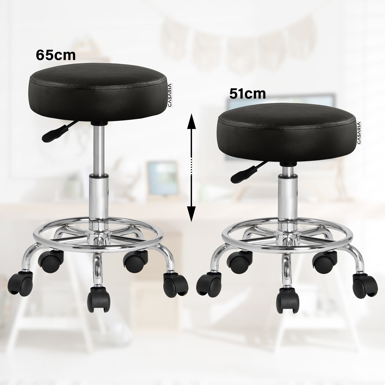 Rollhocker Kunstleder Schwarz 360° drehbar