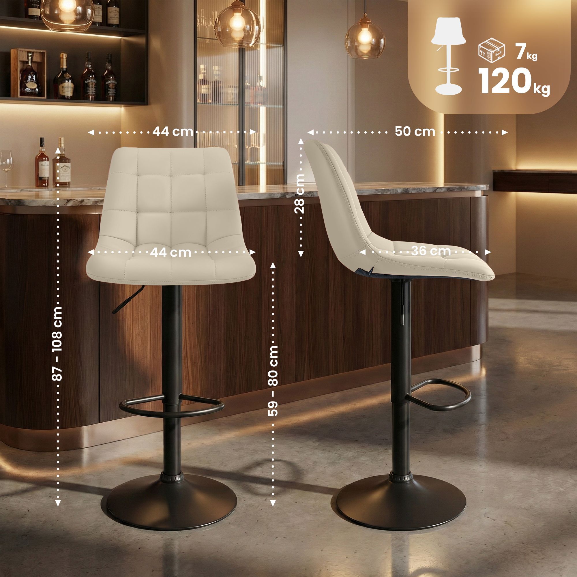 Barhocker Mapun Kunstleder, creme