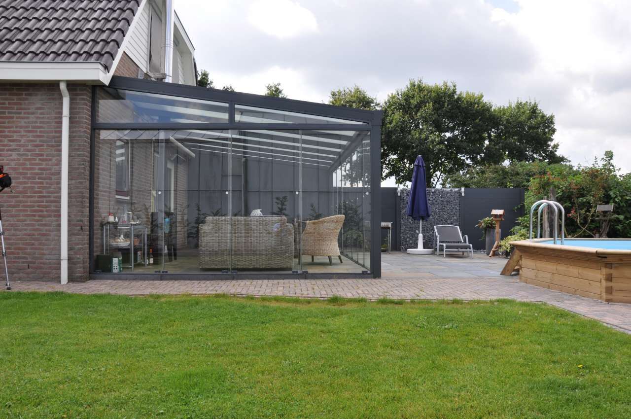 Keilfenster mit Sicherheitsglas links anthrazit 3 m